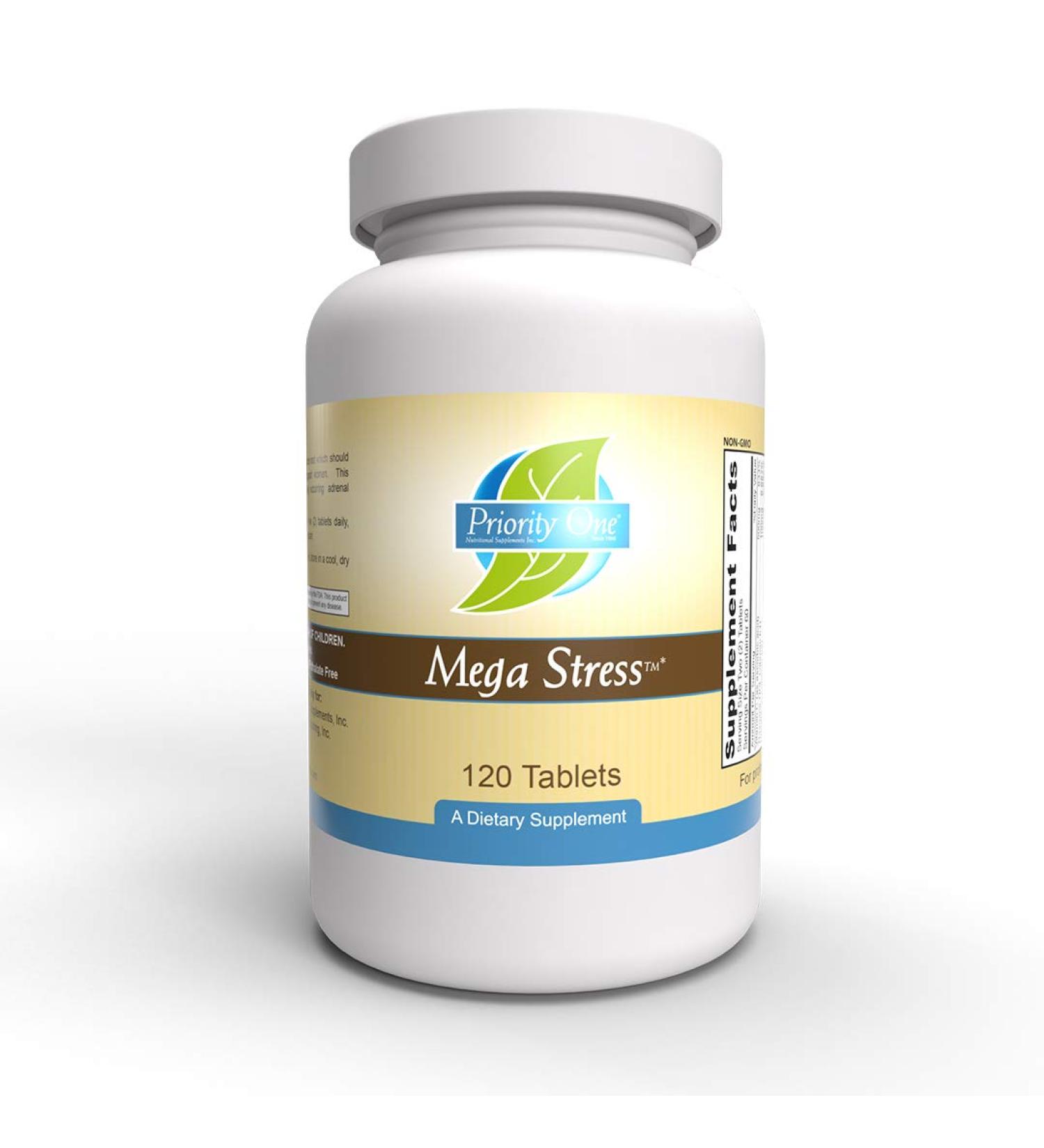 Priority One Vitamins Mega Stress 120 Tablets - B Vitamin Complex with The Benefits of Adrenal - Buy Online on GoSupps.com