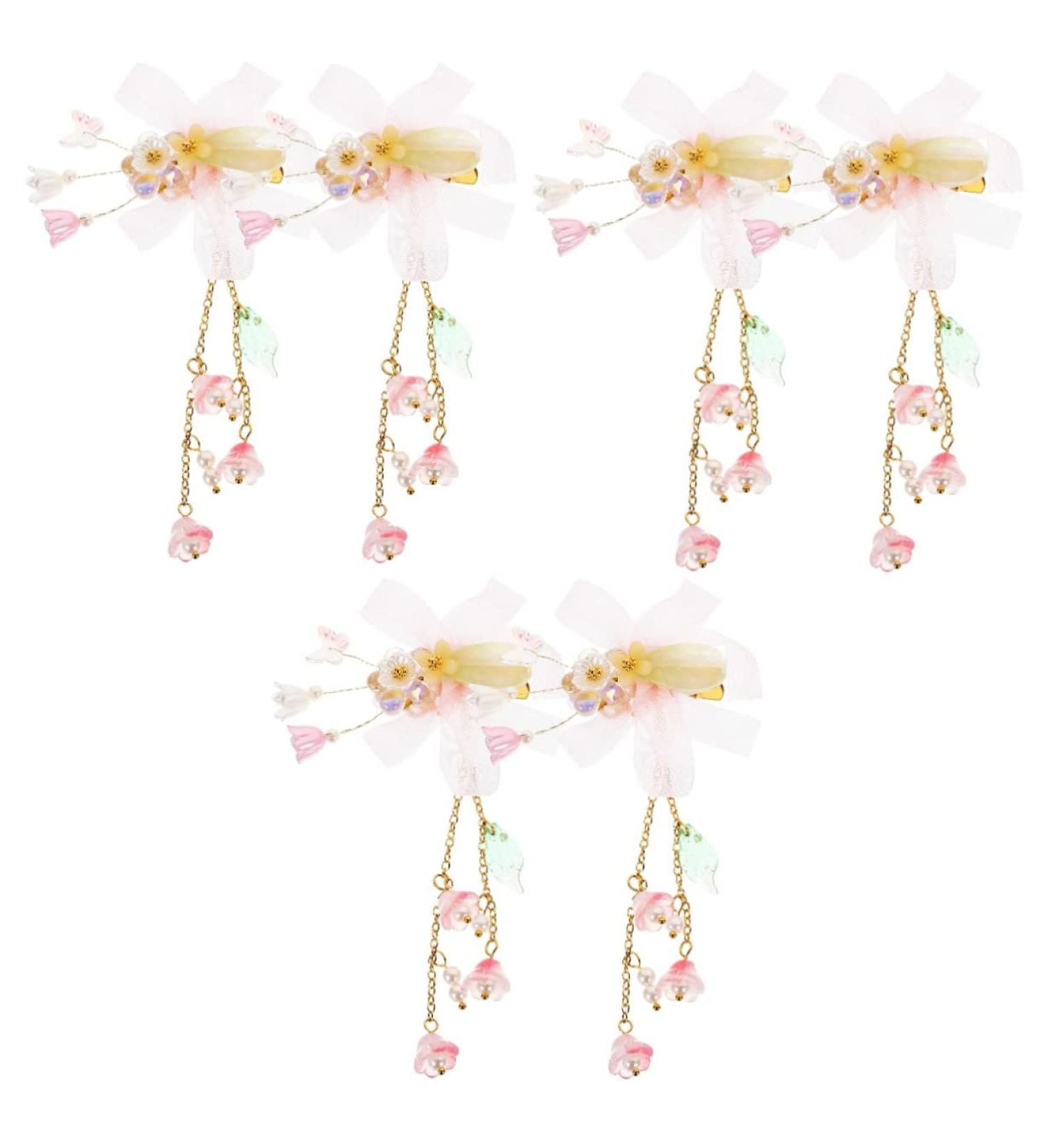 Beaupretty 3 Pairs tassel flower hair clip infant hair accessories pink hair clips infant hair clips ribbon pink hair clips for babies girl hair accessories child flower hairpin Hanfu - Buy Online on GoSupps.com