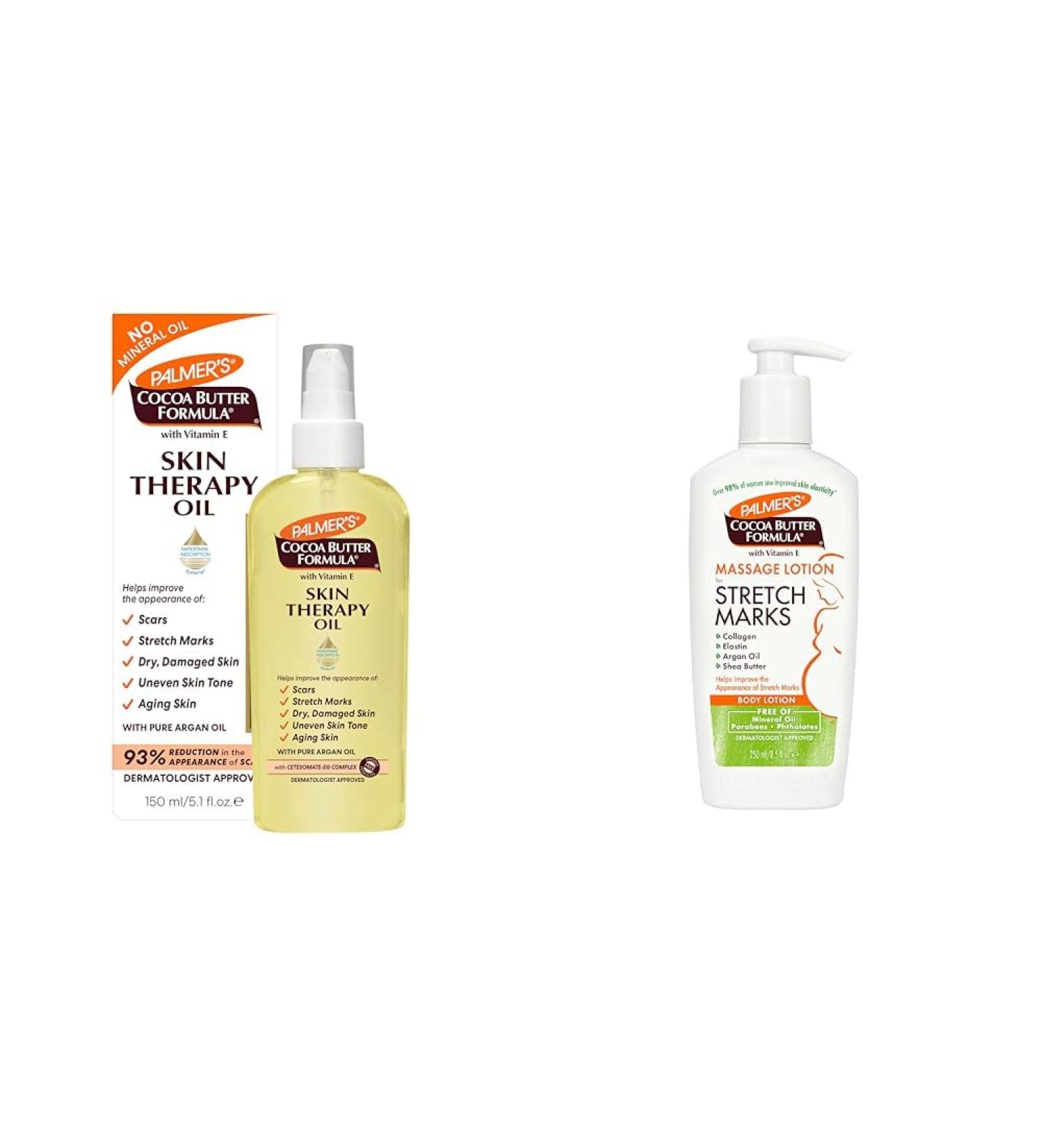 Palmer's Cocoa Butter Formula Skin Therapy Moisturizing Body Oil with Vitamin E 5.1 Ounces & Cocoa Butter Formula Massage Lotion for Stretch Marks - Buy Online on GoSupps.com