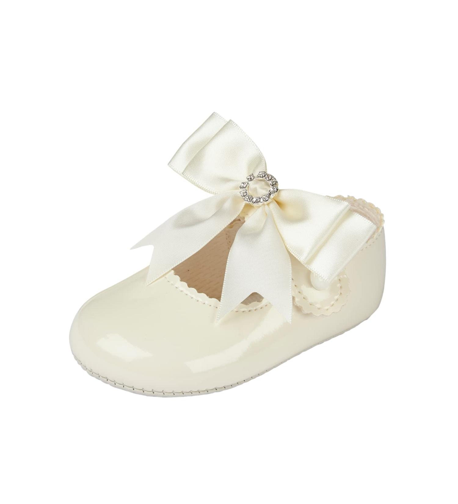 Baypods Baby Girls Soft Soled Pre Walker Shoes with Diamante Bow - Ivory Patent | Made in England | 0 UK Child - Buy Online on GoSupps.com