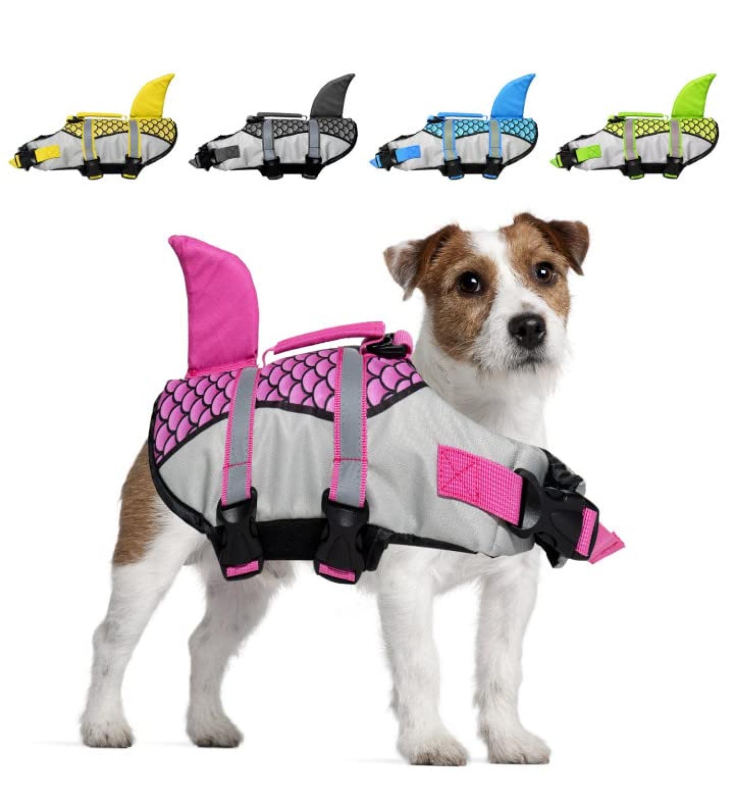 AIITLE Shark Dog Life Vest for XL Dogs - Pink - High Buoyancy Dog Flotation Vest for Water Sports - Buy Online on GoSupps.com