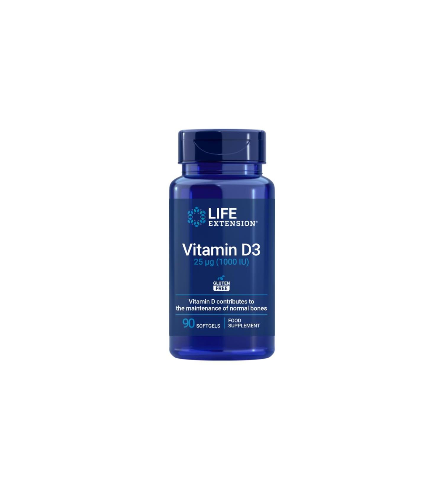 Life Extension - Vitamine D3 25 mcg (1000 UI) 90 G lules Molles Soutient la Sant Immunitaire Osseuse et Cellulaire Maintient la Fonction Musculaire Normale - Buy Online on GoSupps.com