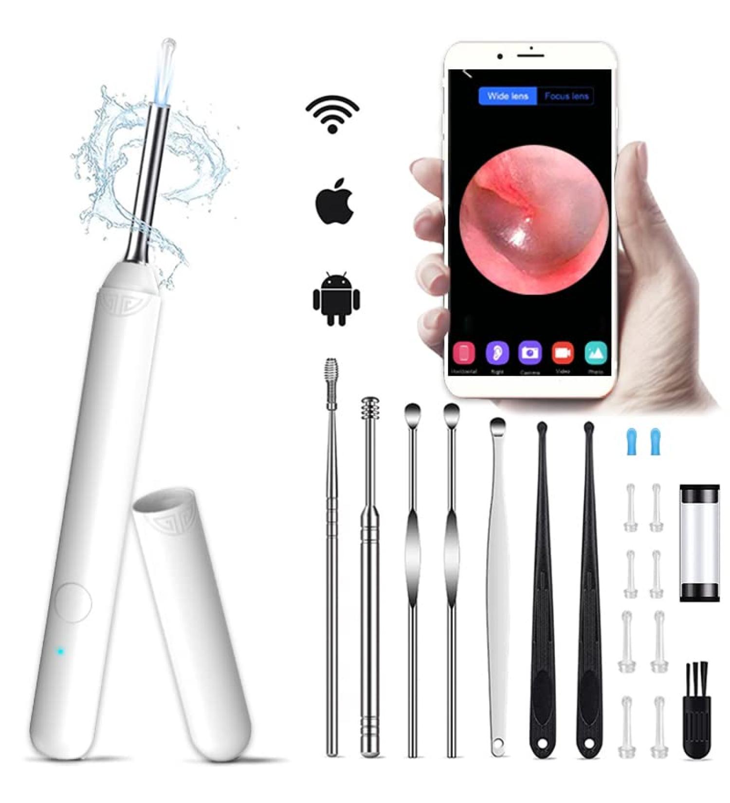 1080P Ear Wax Removal Ear Cleaner with Camera & Light | Ear Cleaning Tool Kit for iPhone & Android - White - Buy Online on GoSupps.com