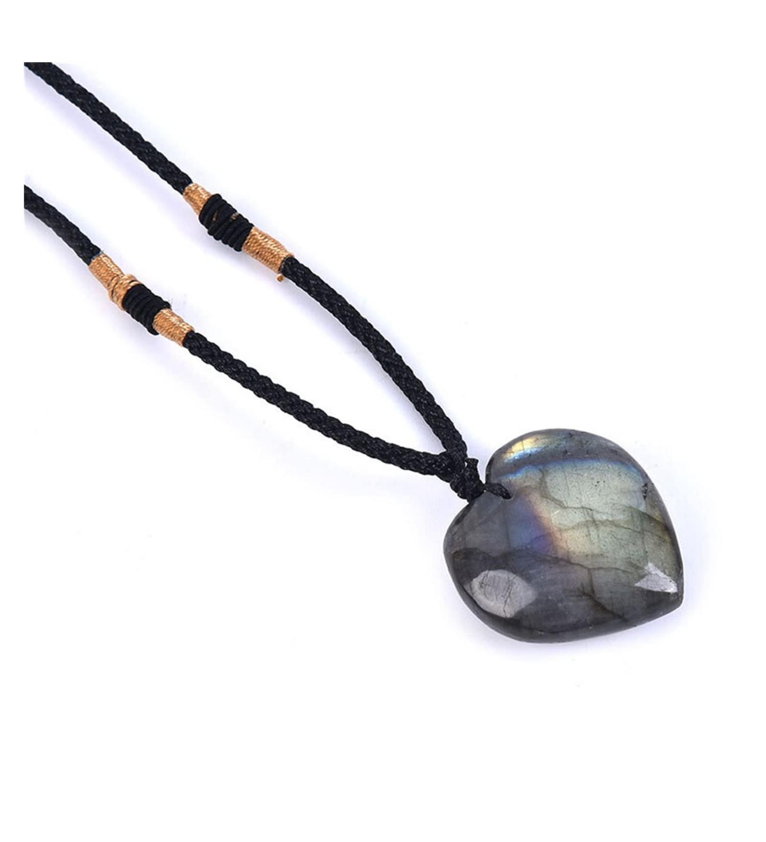 Natural Crystal Rough 1Pcs Natural Labradorite Moonstone Love Heart Shape Crafts Pendant Jewelry Necklace Adjustable - Buy Online on GoSupps.com