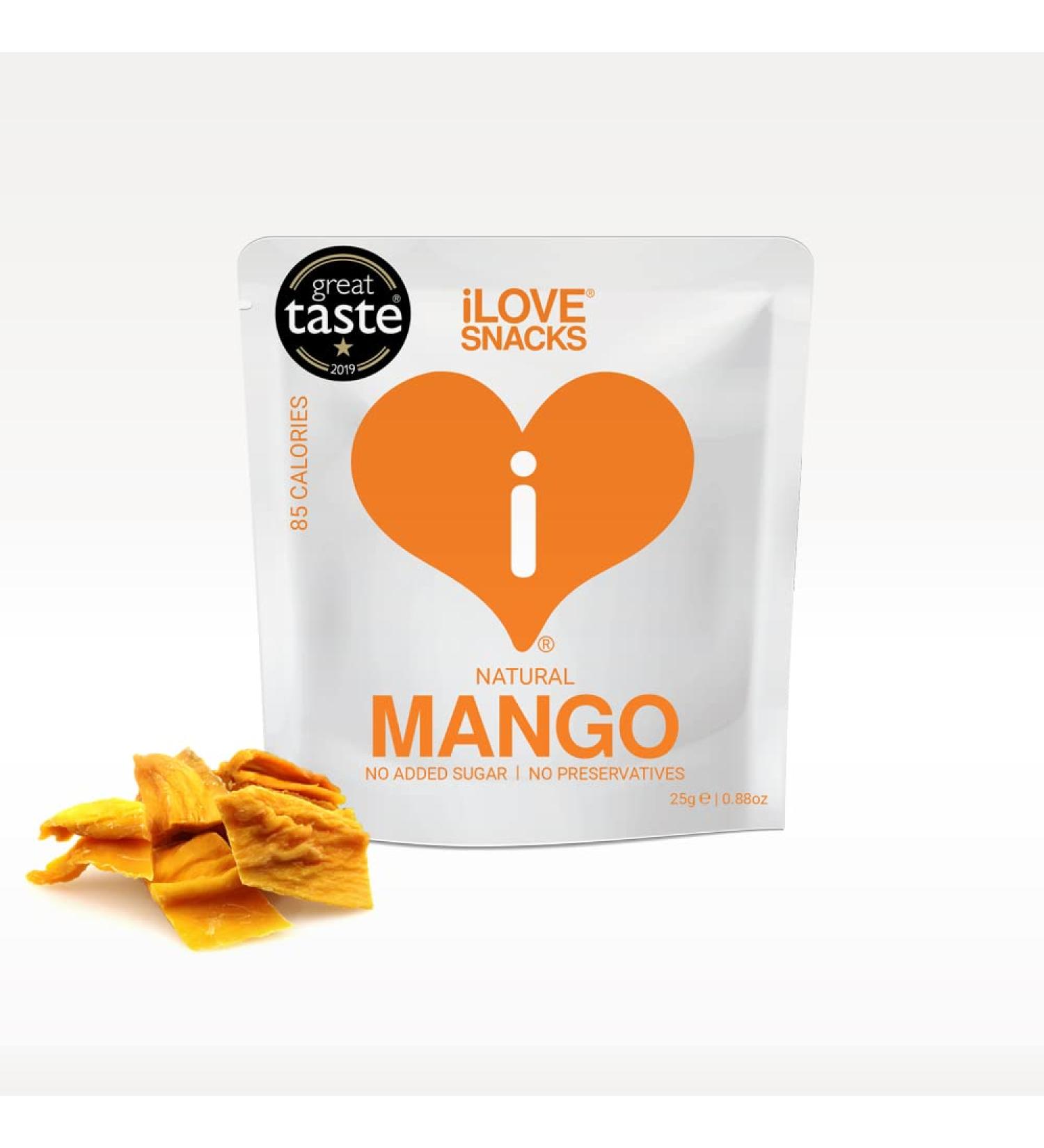 iLOVE SNACKS - Great Taste Award Winning Gently Dehydrated Mango 20 packs x 25g Gluten-Free Vegan Healthy Snack Portion Control GMO Free Plant Based