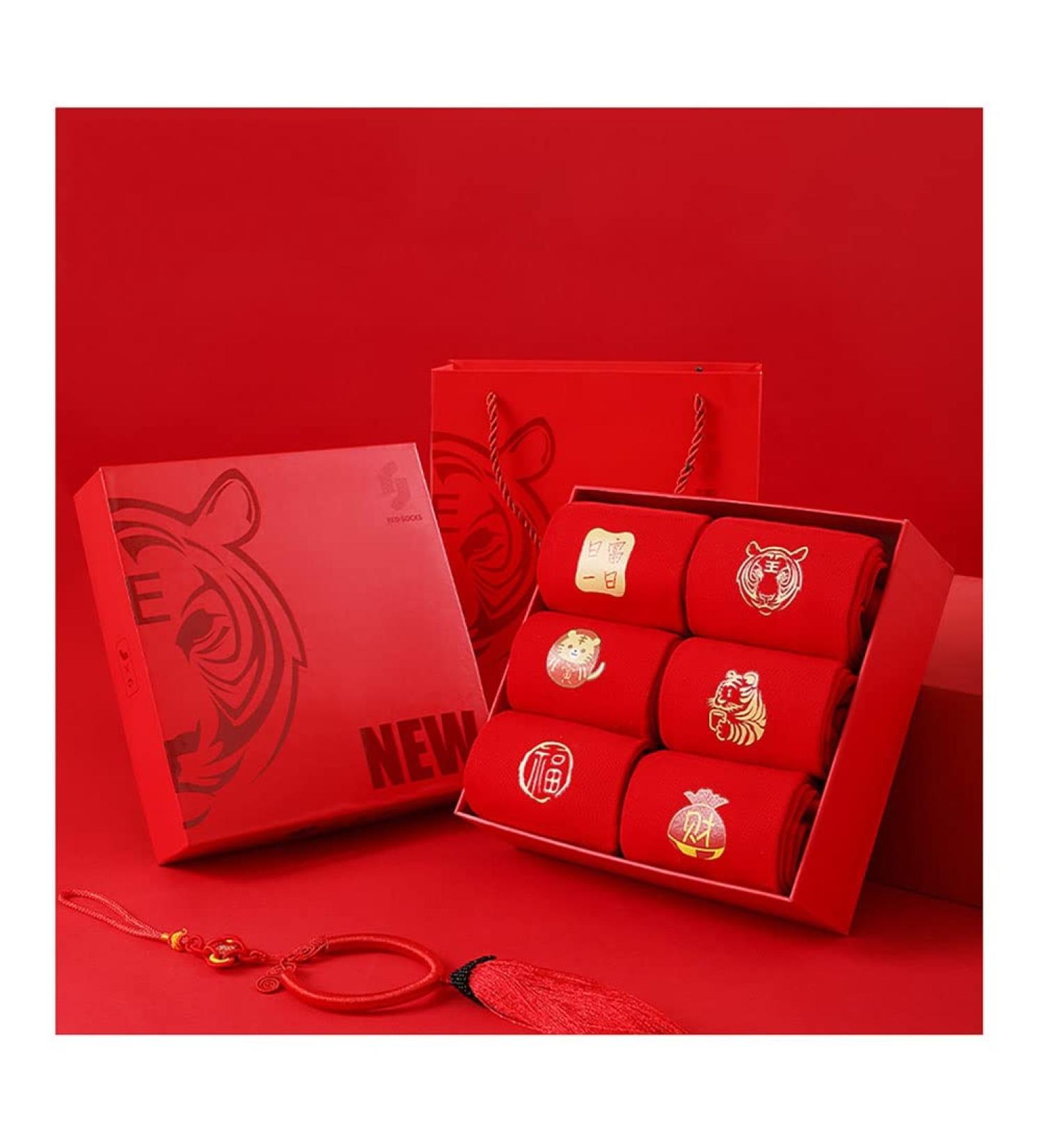 Chinese New Year Red Socks 2022 - Zodiac Warm Couple Socks 6 Pairs | Size 34-39/39-44 - Buy Online on GoSupps.com