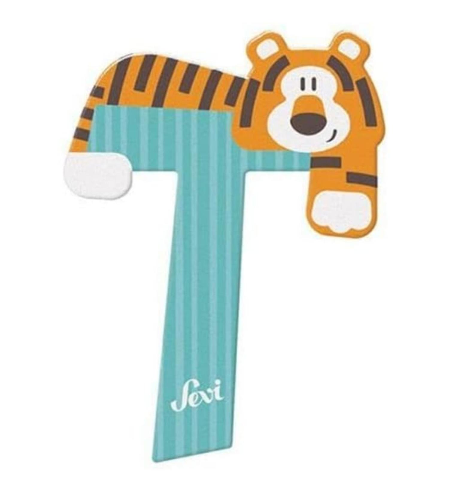 Sevi 83020 Tier wooden letters Tiger approx. 10 cm door letters for children's room ABC learning toys made of wood educational toys for children from 3 years letter animals blue