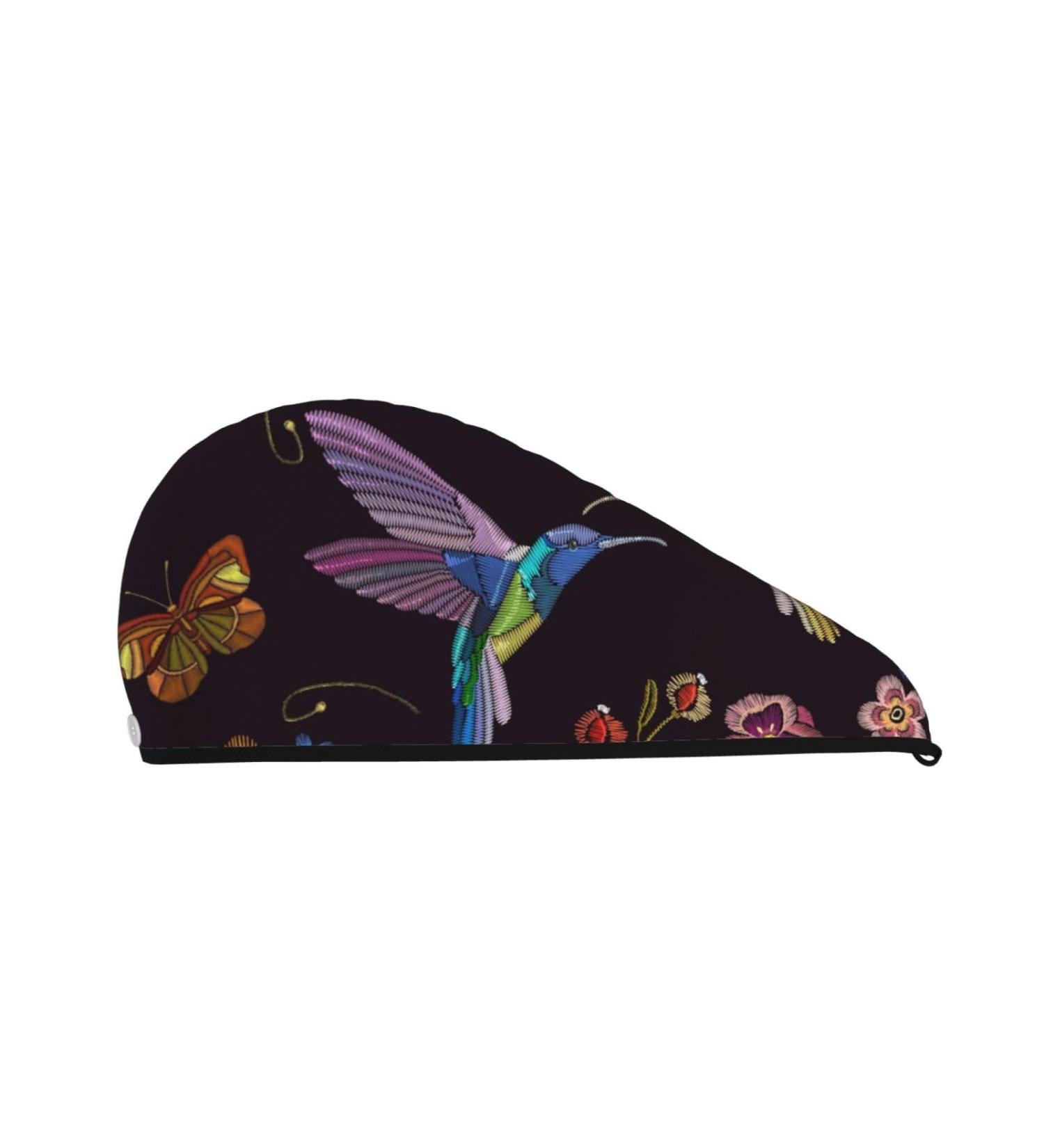 Soft Super Absorbent Hummingbird & Tropical Flowers Embroidery Microfiber Hair Towel | Quick Dry Coral Velvet Cap for Long Curly Thick Hair Ideal for Women - Buy Online on GoSupps.com