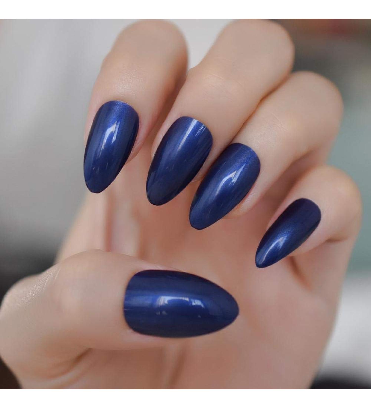Hujl Almond High Heels Artificial Nails 24pcs Full Cover Fake Nail Art in Naked Pink Blue Orange | 10 Sizes Acrylic Pressed Tips - Buy Online on GoSupps.com