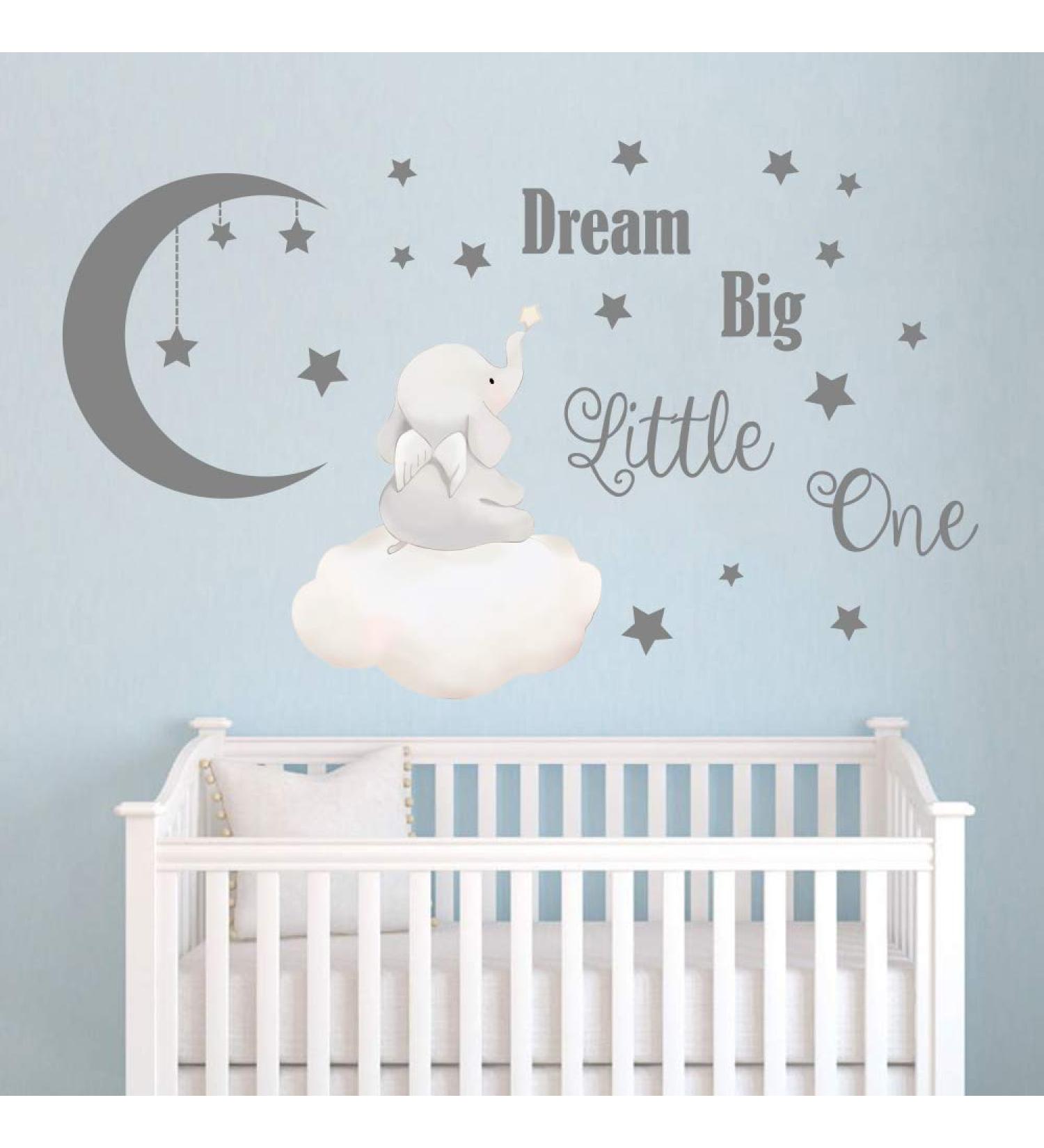 Runtoo Dream Big Little One Elephant Wall Stickers - Inspirational Quotes for Kids Bedroom, Playroom & Nursery Decoration - Buy Online on GoSupps.com