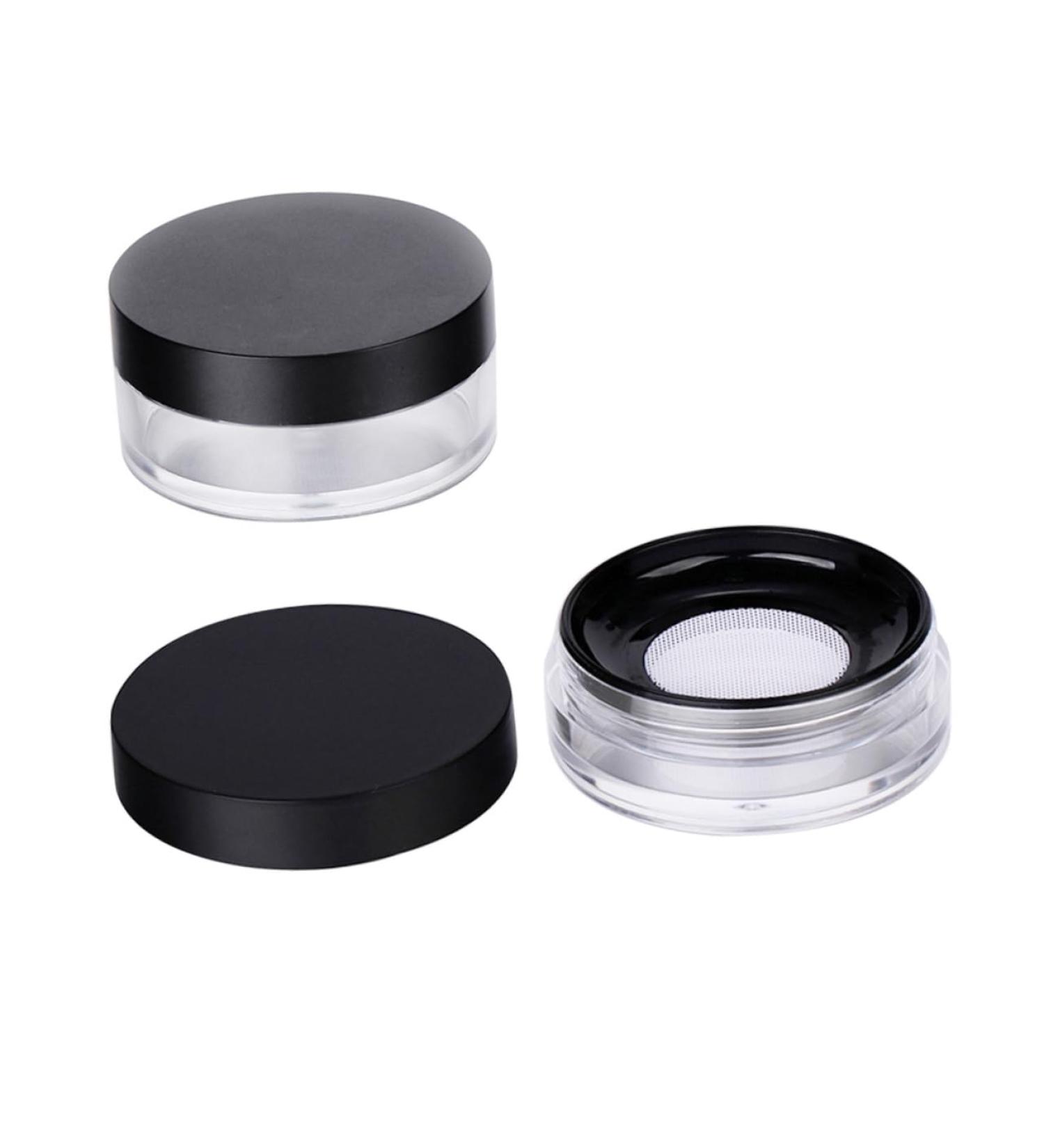 Housoutil Empty Powder Case 2pcs Makeup Powder Jar Makeup Powder Puffs Makeup Cosmetic Jars Powder Puff Holder Powder Box Round Black 6.5X6.5cm - Buy Online on GoSupps.com