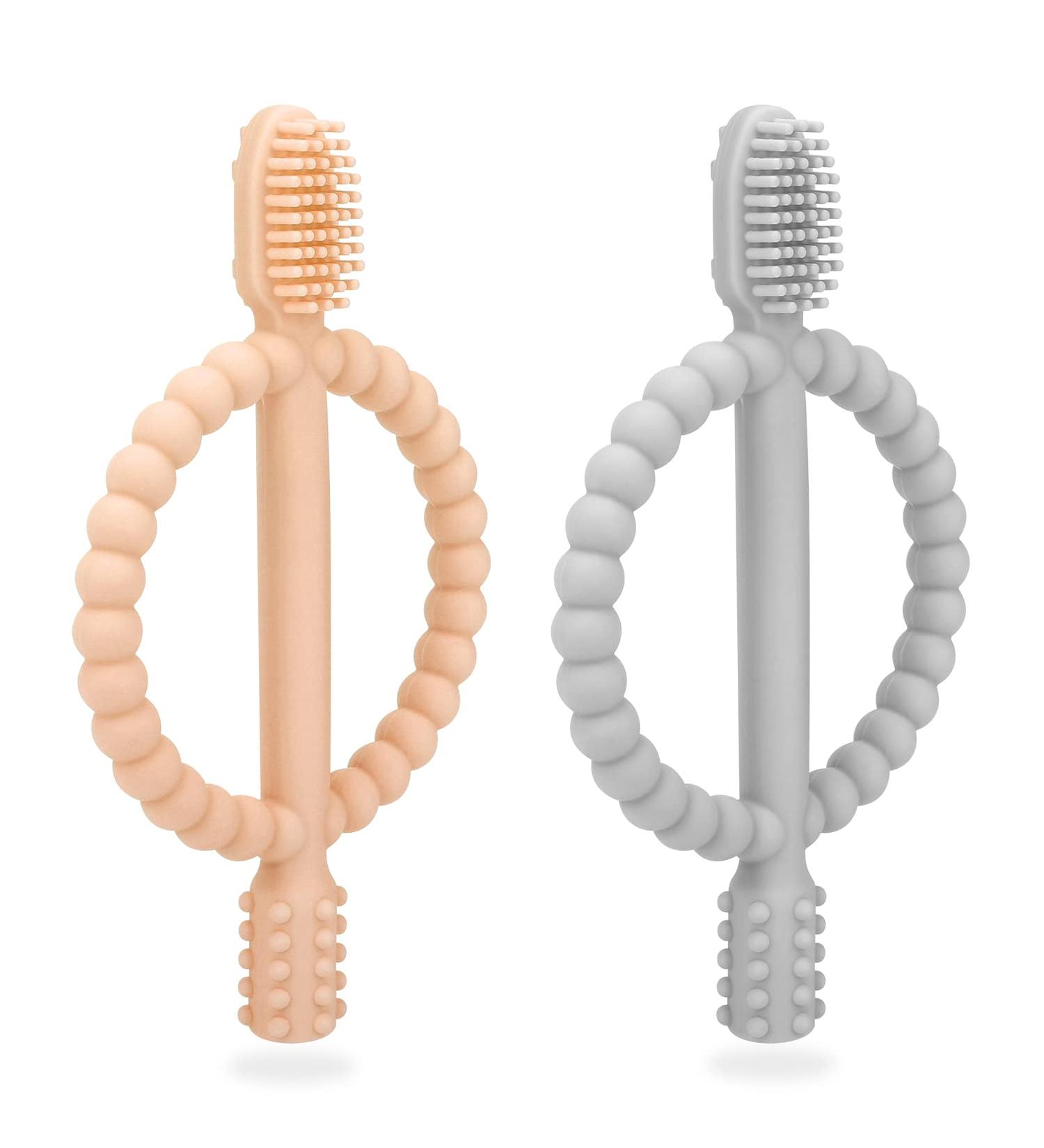 Buy BPA-Free Baby Biting Toys - 2 Pack Silicone Teething Rings for 3+ Months - Peach Powder & Gray - Soothing Gum Massage - Buy Online on GoSupps.com