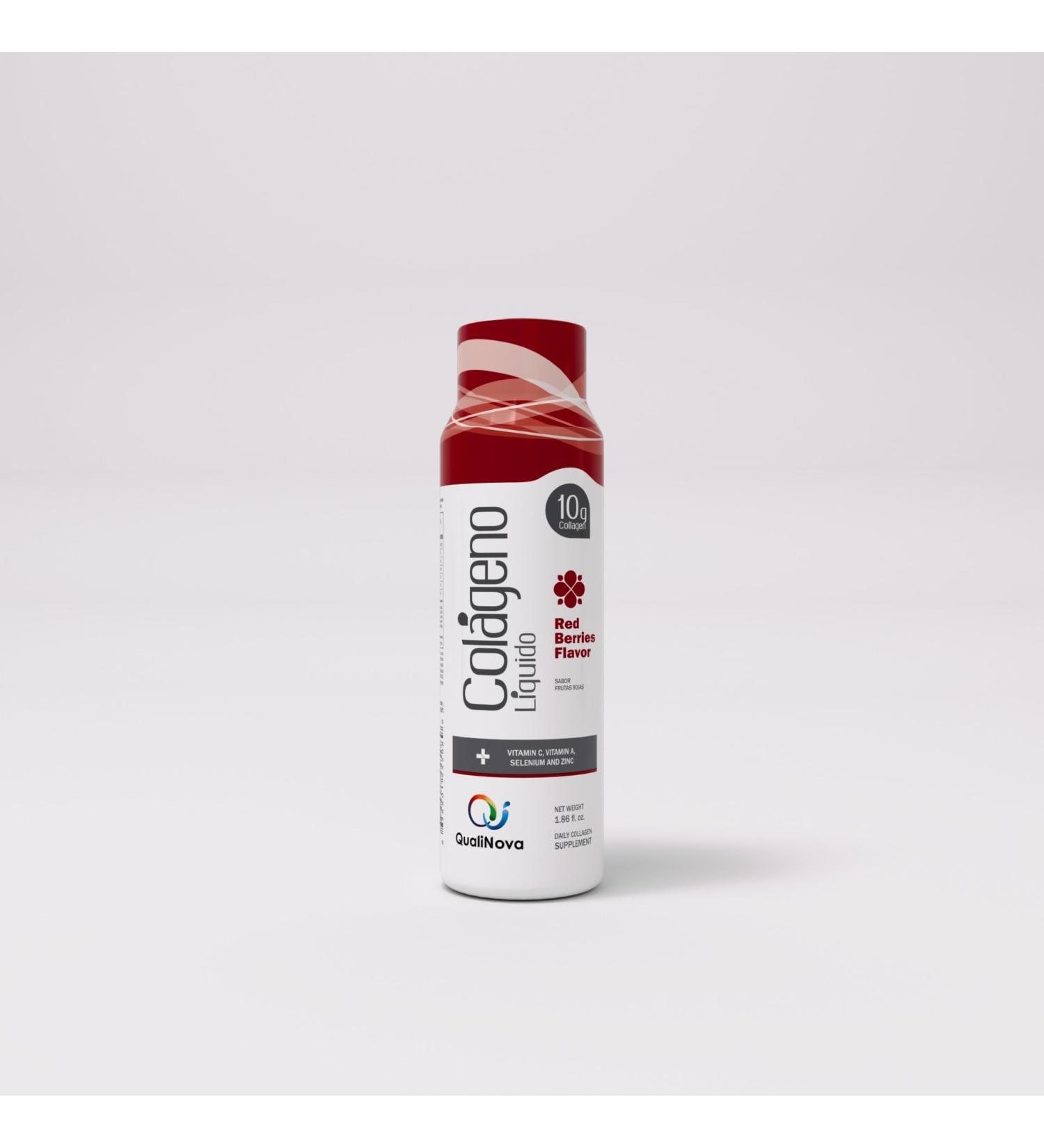 Qualinova - Liquid Collagen Ready to Drink - Red Berries Flavors (30 count) With Vitamin C and 10g of Collagen per bottle - Buy Online on GoSupps.com