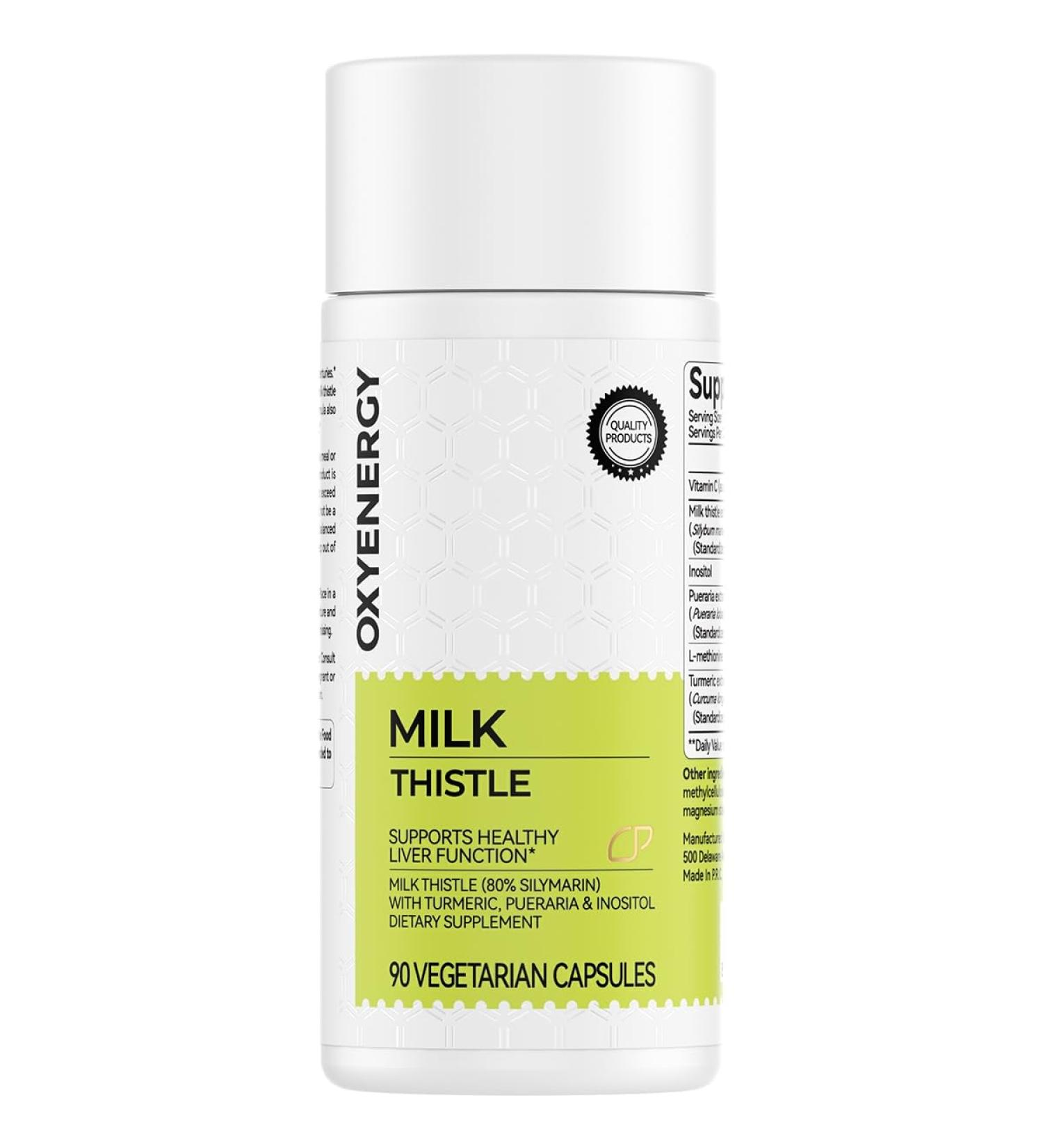 OxyEnergy Silymarin Milk Thistle 300mg Extract with Vitamin C Inositol & Pueraria Liver Detox & Repair Support Antioxidant Support 90 Vegetarian Capsules 1 - Buy Online on GoSupps.com