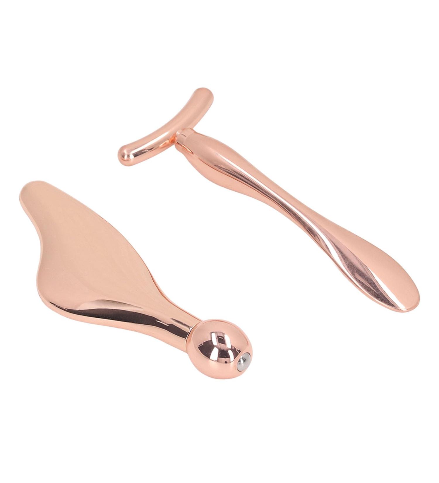 2-Piece Facial Scooter Massage Bars | T-Shaped Massager Set | Cooling Metal Face Tools for Beauty & Eye Puffiness Reduction - Buy Online on GoSupps.com