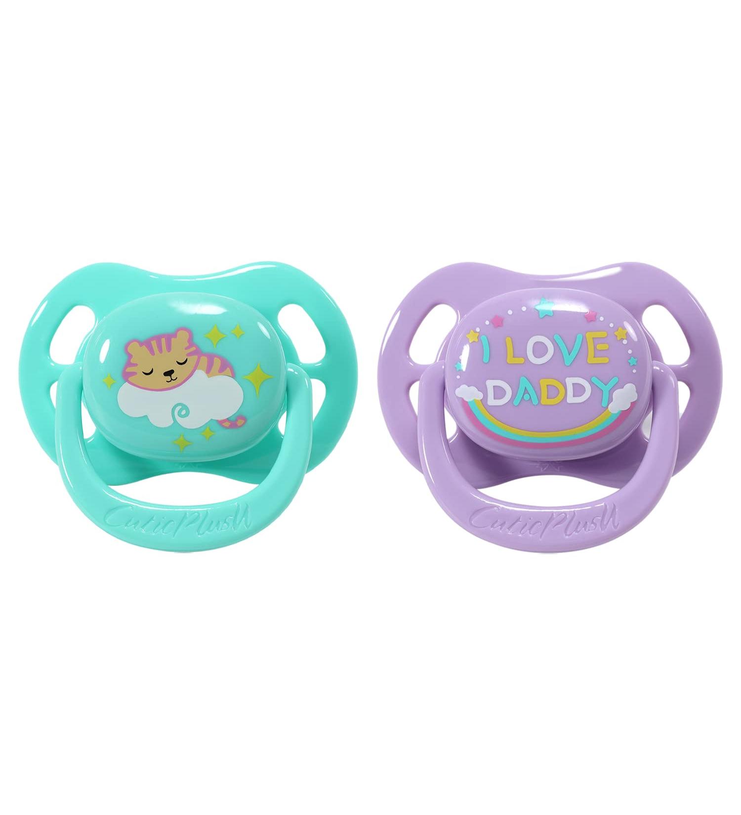 CutiePlusU Adult Pacifier Dummy 2 Pack Kittens & I Love Daddy Print, Big Shield - Green Purple Combo - 2 Count - Buy Online on GoSupps.com