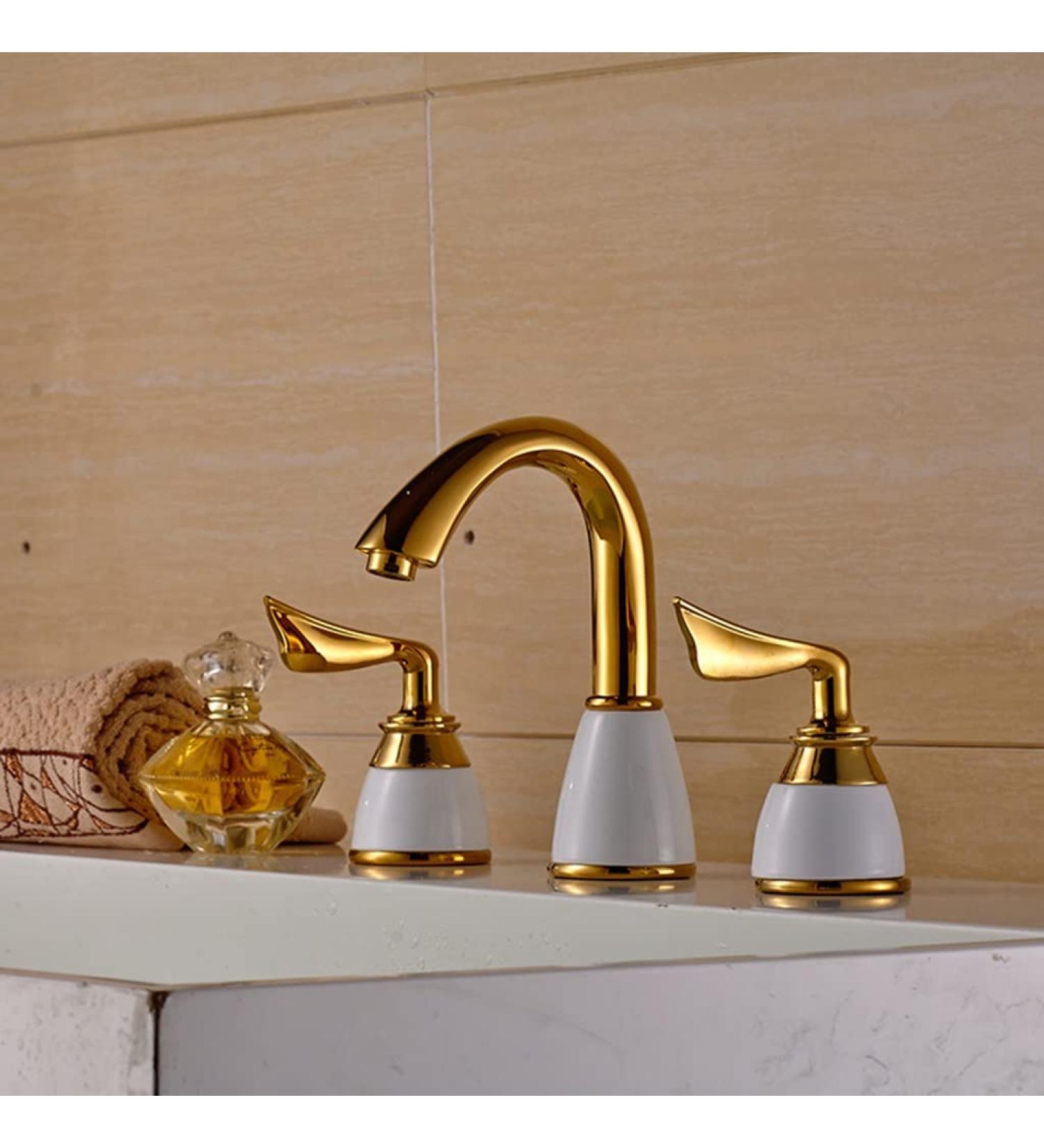 Robinets mitigeurs de lavabo 3 pi ces - Robinet mitigeur de Salle de bain - Robinet d' vier mont sur pont - Robinet mitigeur Pour Salle de bain et Cuisine - Dor  - Buy Online on GoSupps.com