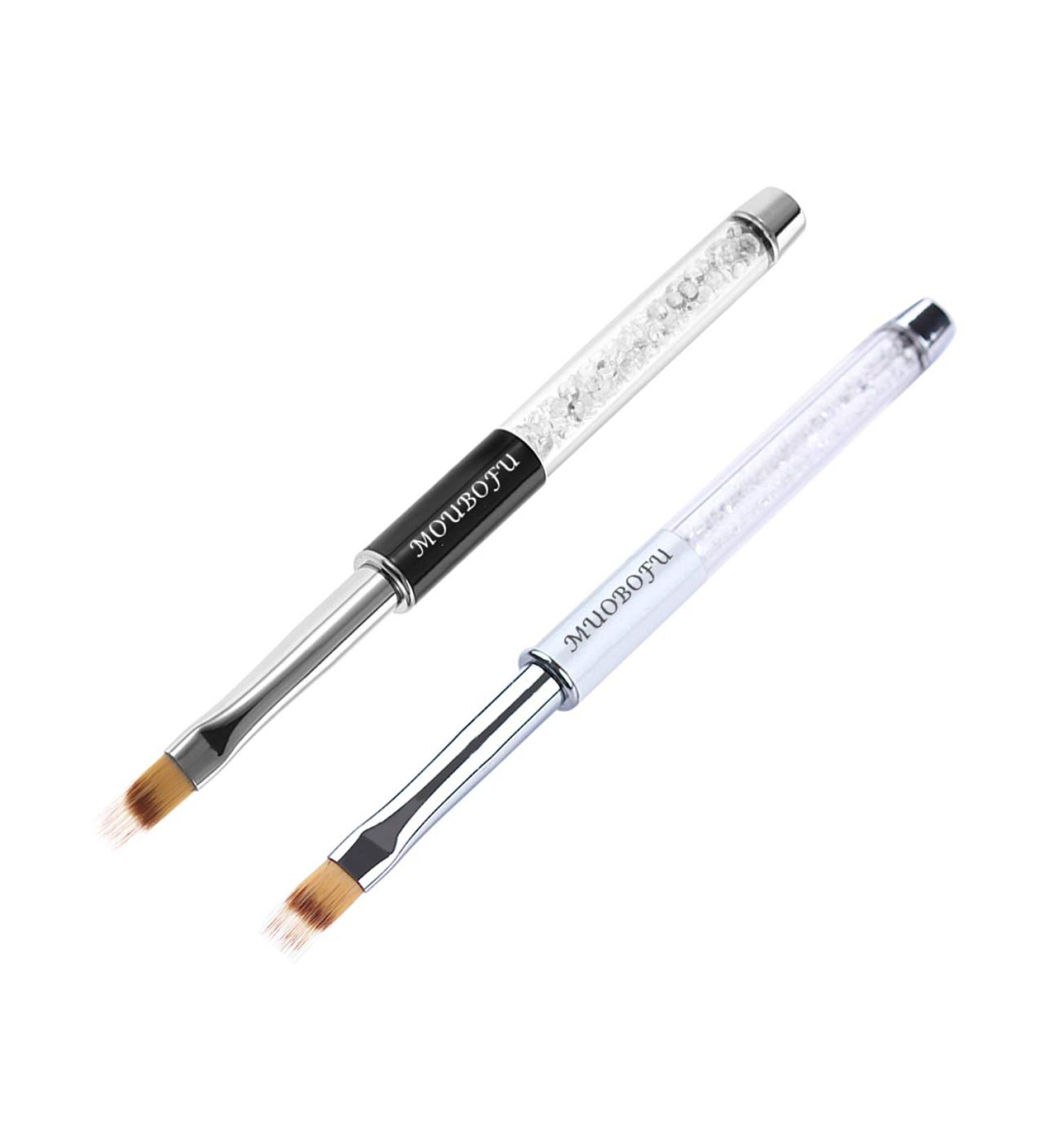 MUOBOFU 2pcs Ombre Nail Brushes Kolinsky Bristles Rhinestone Handle - Professional Gradient Manicure Tools for DIY Home Salon, Acrylic Painting & Halloween Designs - Black & White - Buy Online on GoSupps.com