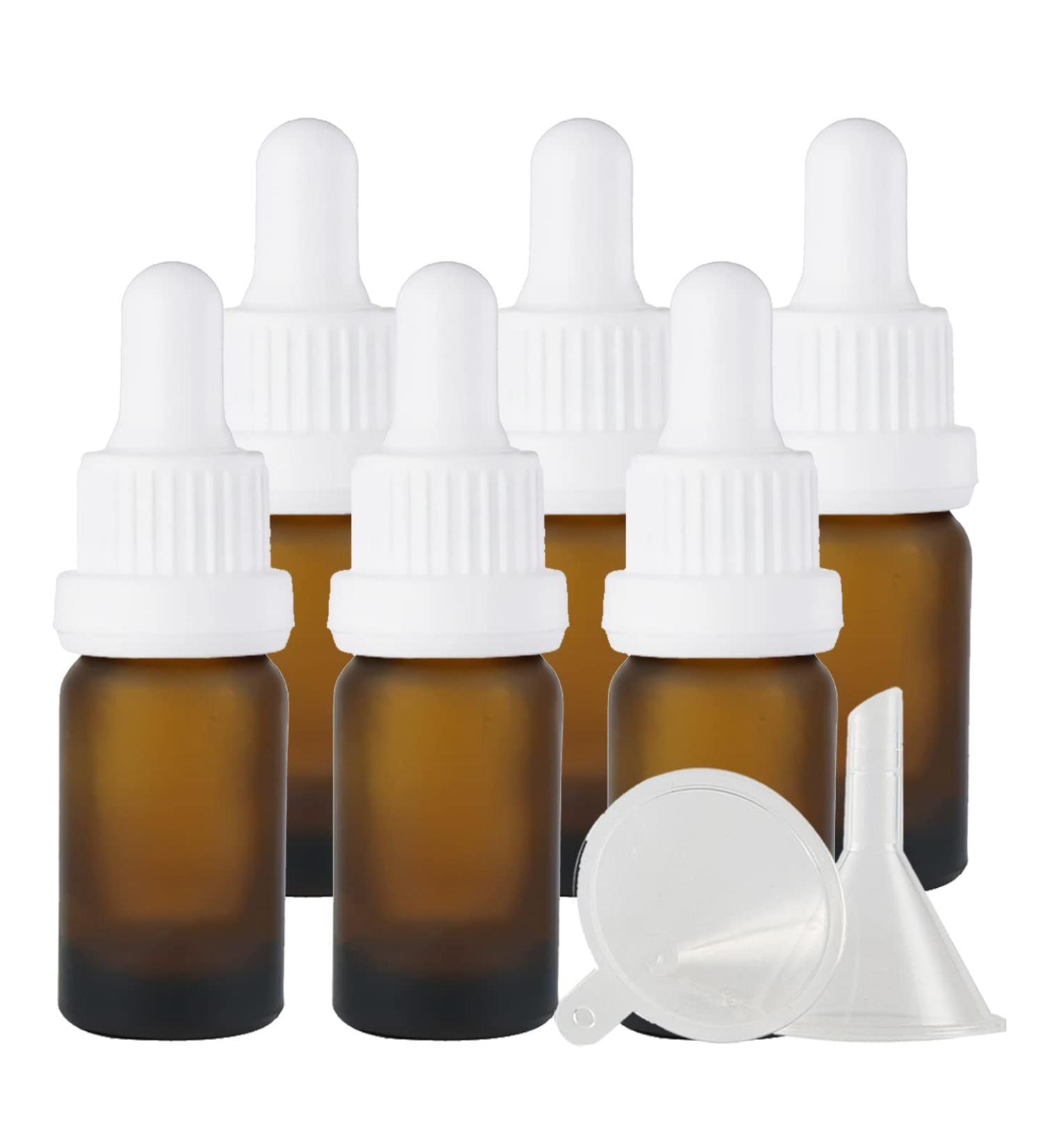 Zeoabsy 6 Pack 10ml Frosted Brown Glass Pipette Bottles - Ideal for Essential Oils & Aromatherapy - Clear Drip Bottle with White Lock Ring - Buy Online on GoSupps.com