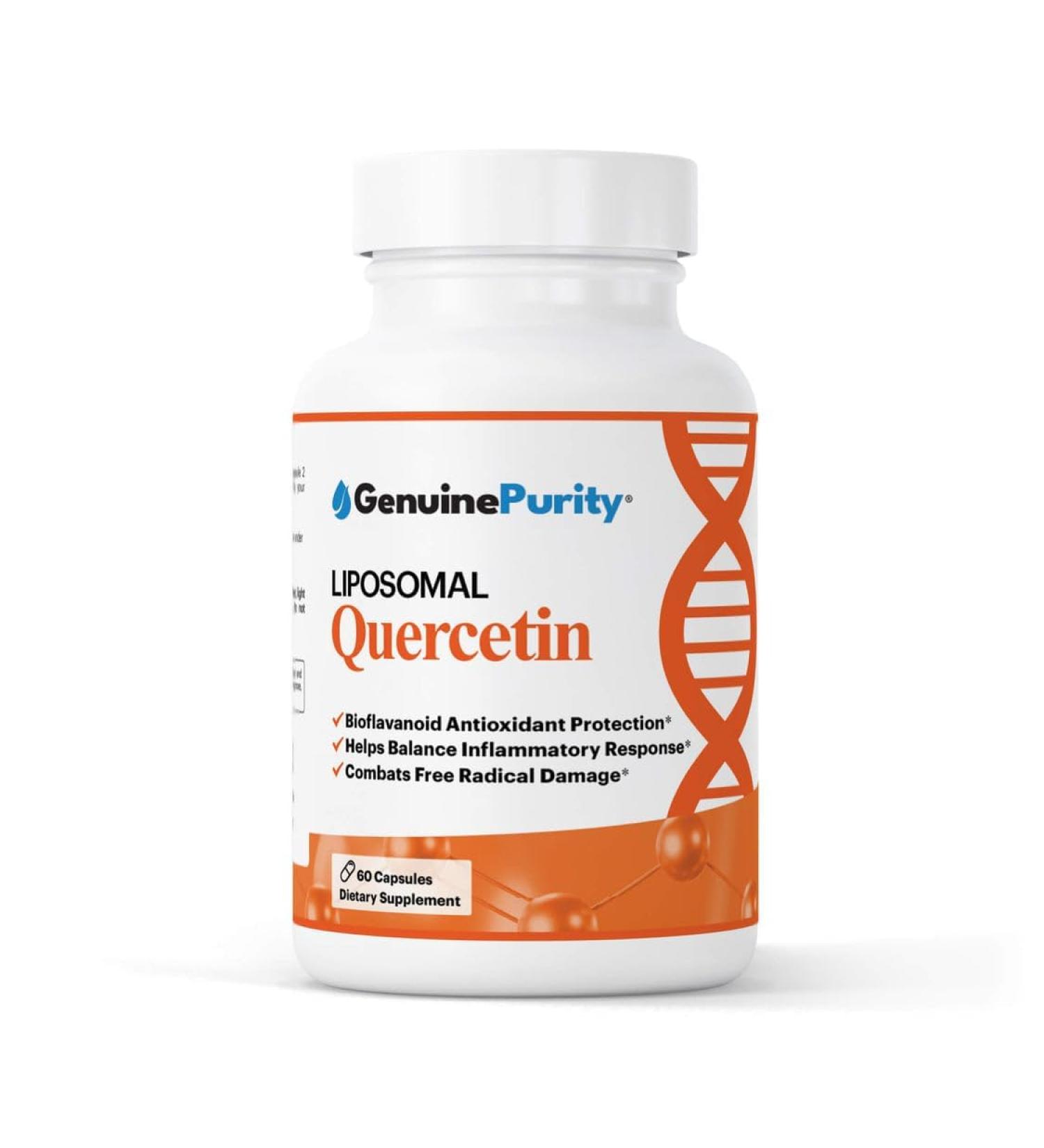 GenuinePurity - 250mg Liposomal Quercetin Supplements - 60 Vegan Capsules to Support Antioxidant Defense Cellular Health & Immune System - Quercetin Capsules Perfect for Healthy Aging and Vitality - Buy Online on GoSupps.com