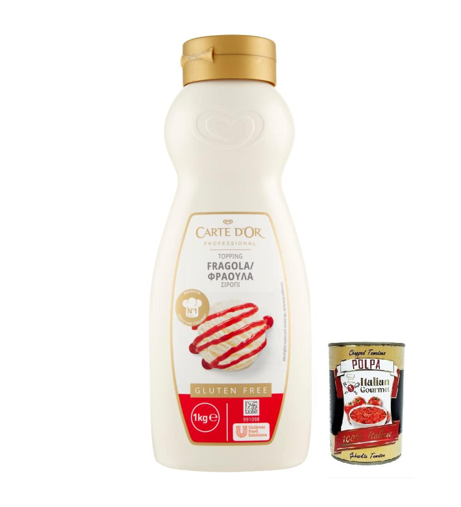 Carte d'Or Topping Fragola Sweet Sauce with Strawberry Flavor for Cake Decoration and Ice Cream 1kg + 400g Gourmet Italian Gourmet Polpa di Pomodoro - Buy Online on GoSupps.com