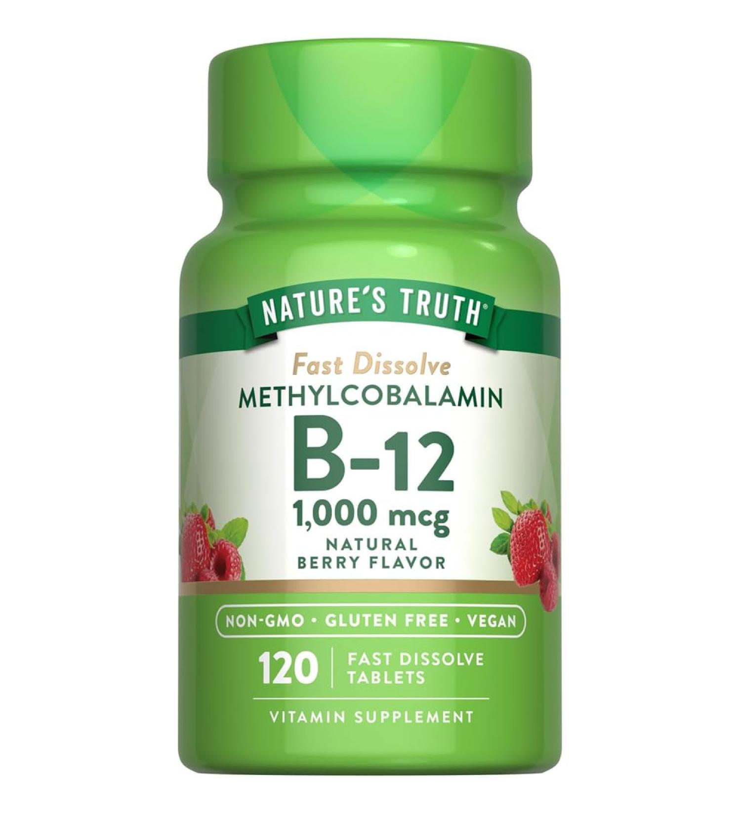 Nature's Truth Vitamin B-12 1000 Mcg Methylcobalamin Fast Dissolve Tabs Natural Berry Flavor 120 Count (Pack of 3) - Buy Online on GoSupps.com