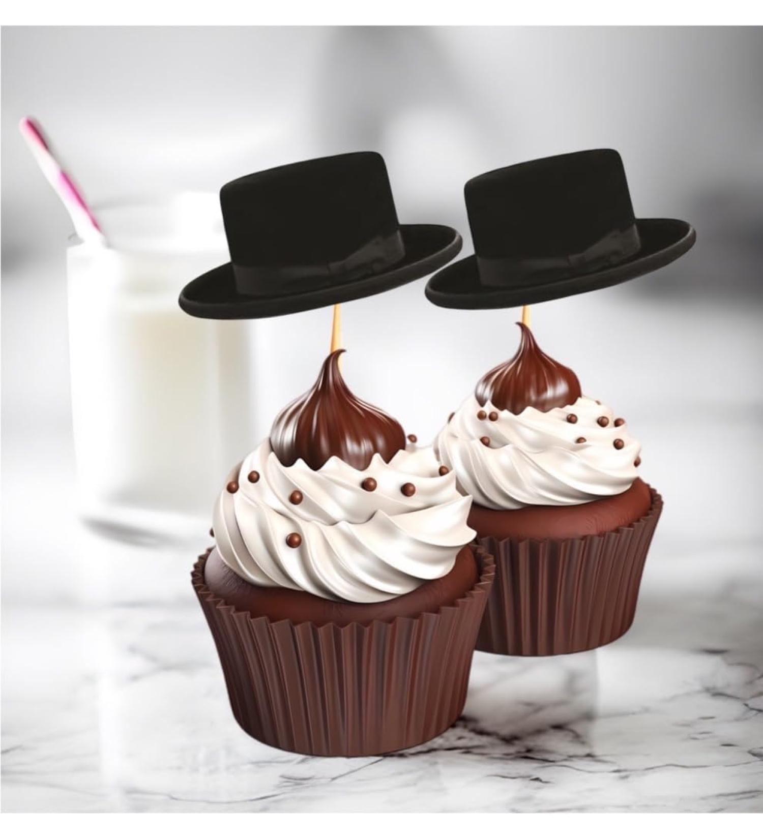 Bar Mitzvah - Wedding Hat Cupcake Decorations - Cupcake Toppers - Toothpick - Pack Of 16