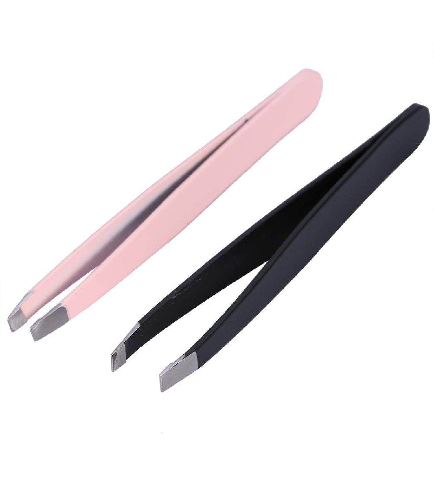 Premium Eyebrow Tweezers Set - 2 Stainless Steel Makeup Beauty Tools for Home & Salon Use | Perfect Hair Removal Clips - Buy Online on GoSupps.com