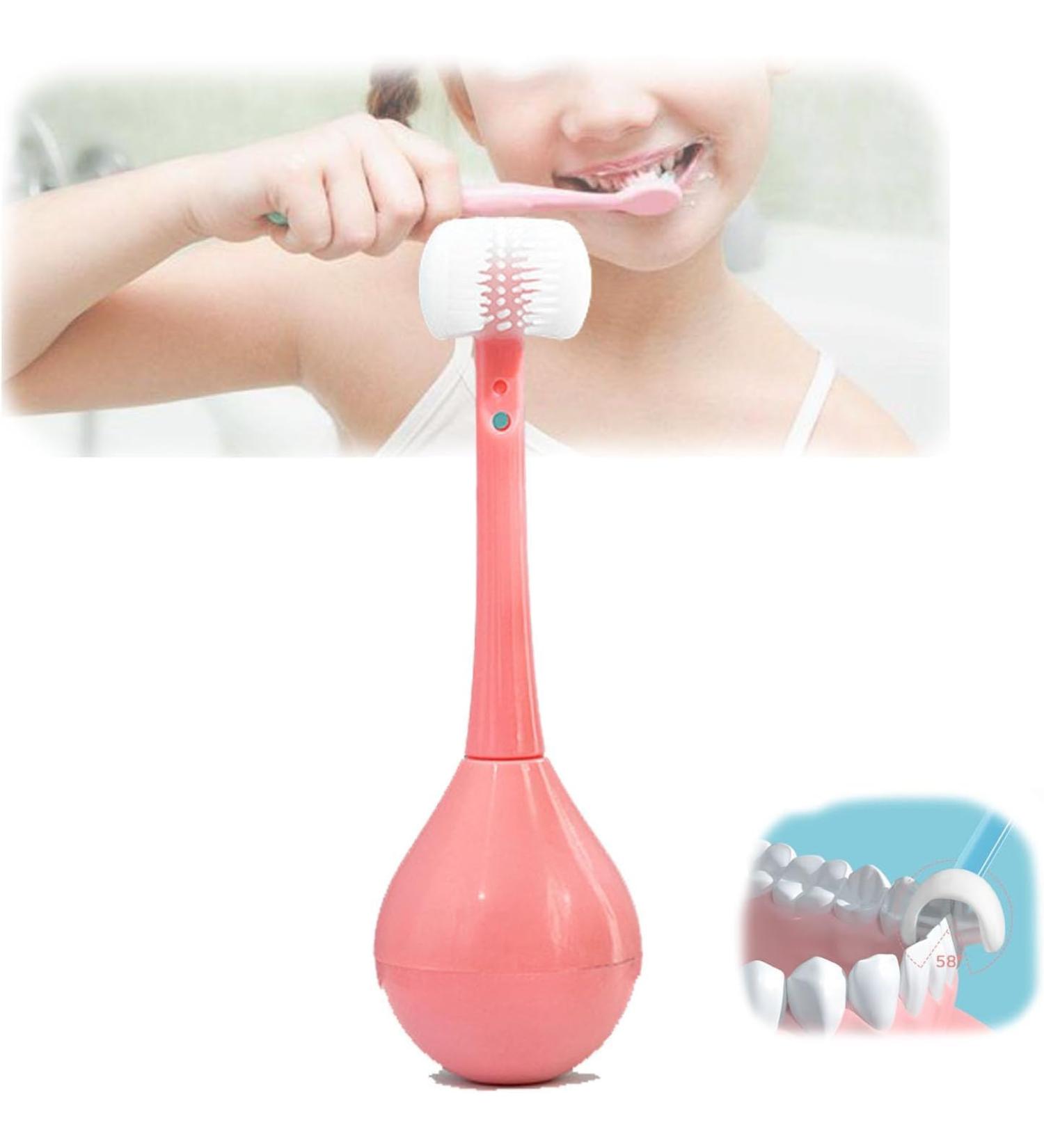 Children's Tumbler Three-Sided Toothbrush - Soft Silicone Cleaning Brush for Kids (Pink) | International Shipping Available - Buy Online on GoSupps.com
