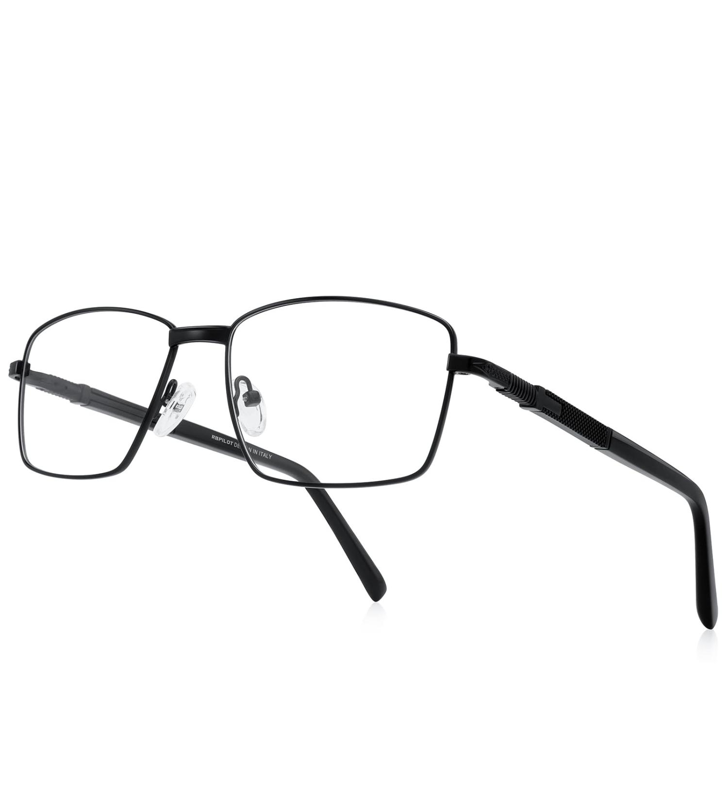 Rectangle Reading Glasses for Men | Blue Light Blocking Computer Readers | Spring Hinge Metal Frame | Acetate Legs | Black | 3.0x Magnification - Buy Online on GoSupps.com