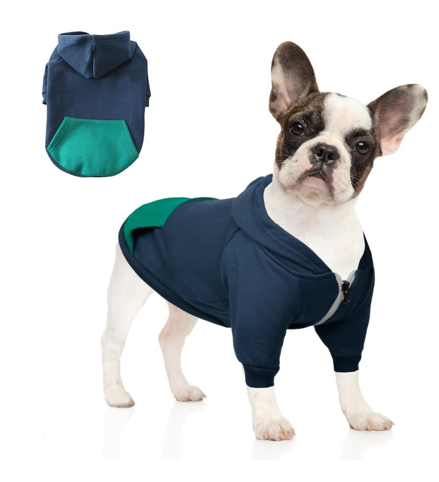 Meioro Zipper Hooded Pet Clothes - Cute & Warm Dog Cat Hoodie for French Bulldog & Pug (XXL Blue) - Buy Online on GoSupps.com