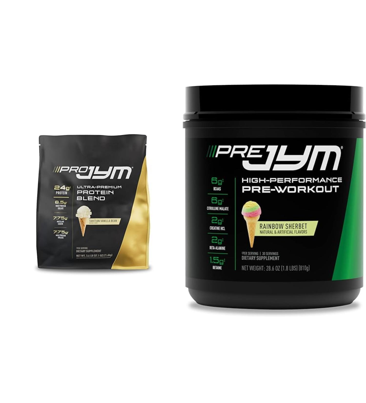 PRO JYM 45 Servings - Tahitian Vanilla Bean & Pre Jym Rainbow Sherbet 30 Servings Rainbow Sherbet 1.8 Pound (Pack of 1) - Buy Online on GoSupps.com