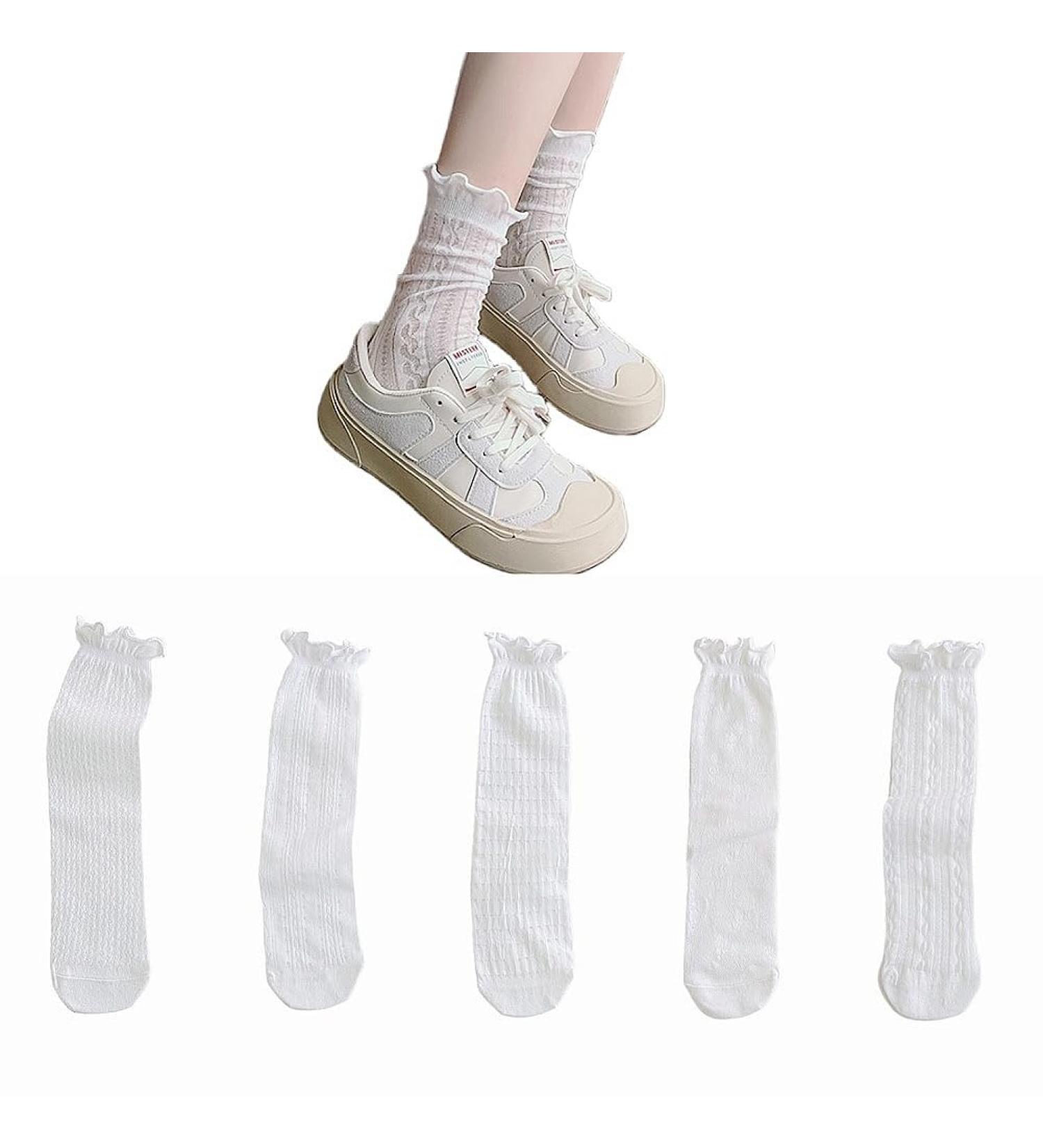 Akamas Women s White Ruffle Socks - Hollow Flower Pattern Crew Elastic Cotton Dress Socks for Girls & Schoolgirl Costumes - Buy Online on GoSupps.com