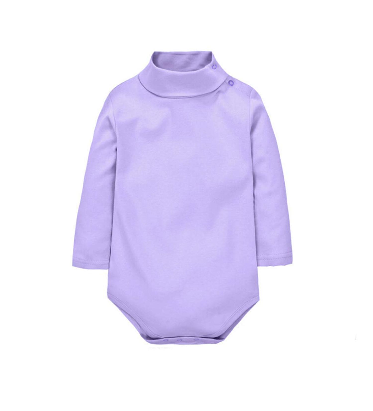 CuteOn Baby Boys Girls Solid Color Basic Turtleneck Cotton Bodysuit Jumpsuit Light Purple 24 Months 24 Months Light Purple