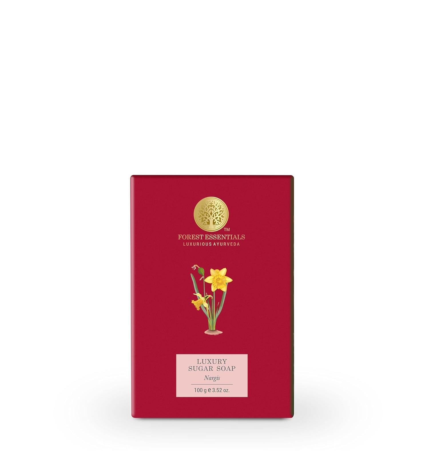 Forest Essentials Luxury Sugar Soap | Nargis Ayurvedic Handmade Organic Bath Soap | Scented Soap for Smooth & Soft Skin | Raw Cane Sugar Formula - Buy Online on GoSupps.com