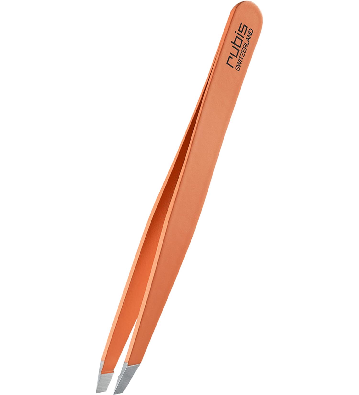 Rubis Slanted Non-Slip Tweezers for Eyebrow Plucking - Orange | Premium Precision & Comfort - Buy Online on GoSupps.com