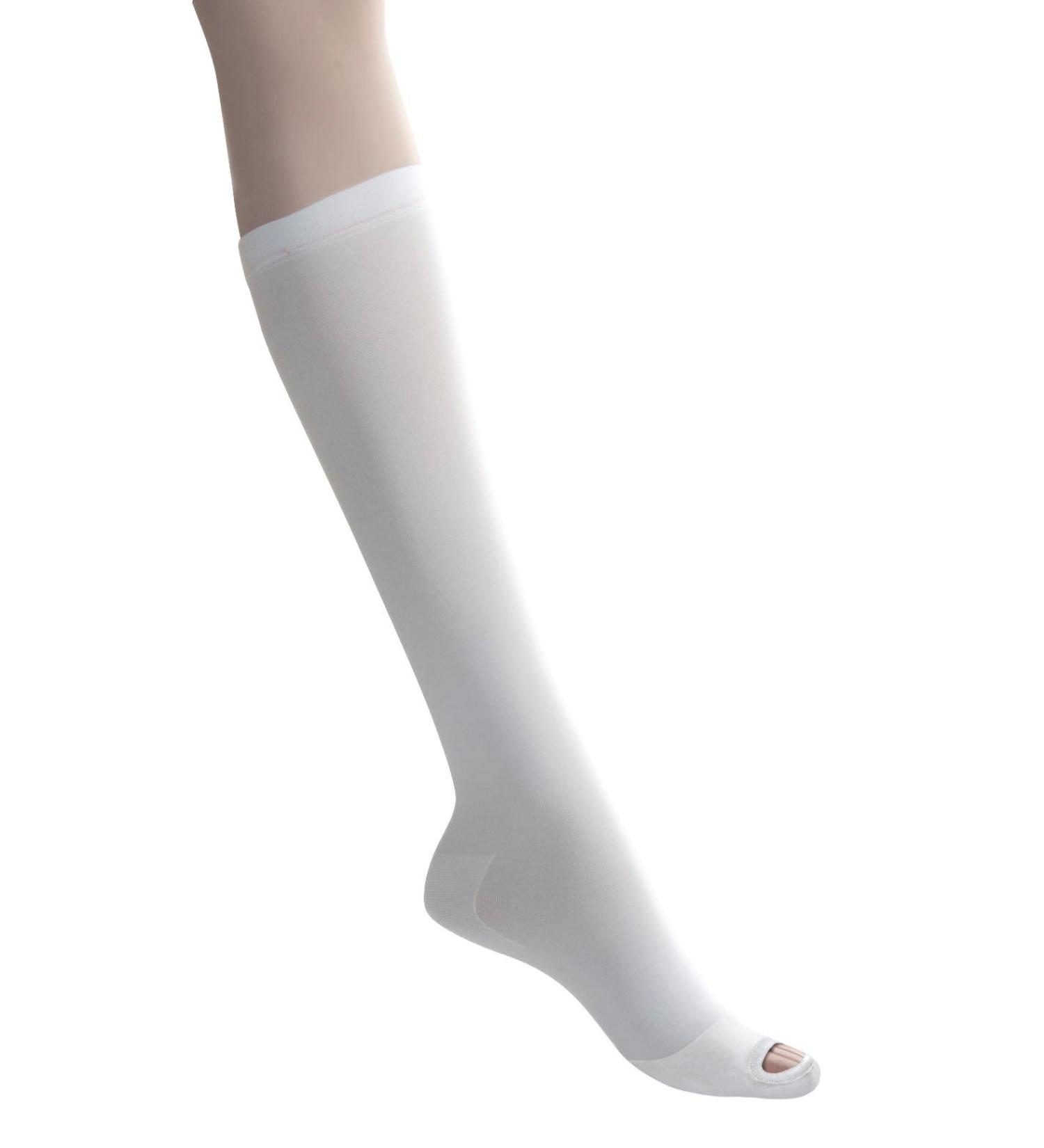 Medline Knee-High Anti-Embolism Stockings White Toe Stitching with White Top Size Medium Regular Box of 12 Pairs