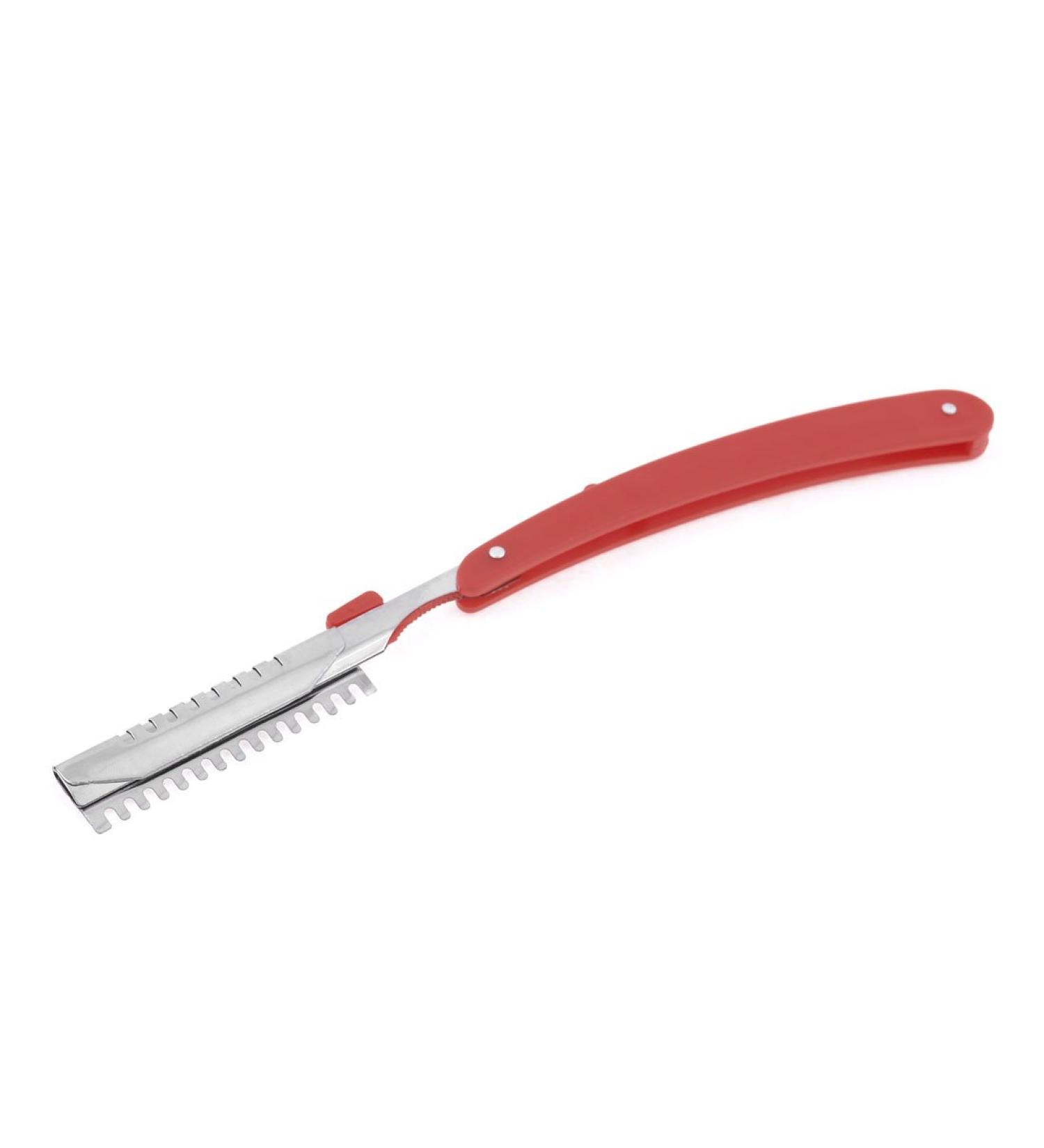 Ruilogod Red Plastic Handle Hair Shaving Comb Razor Blade Holder