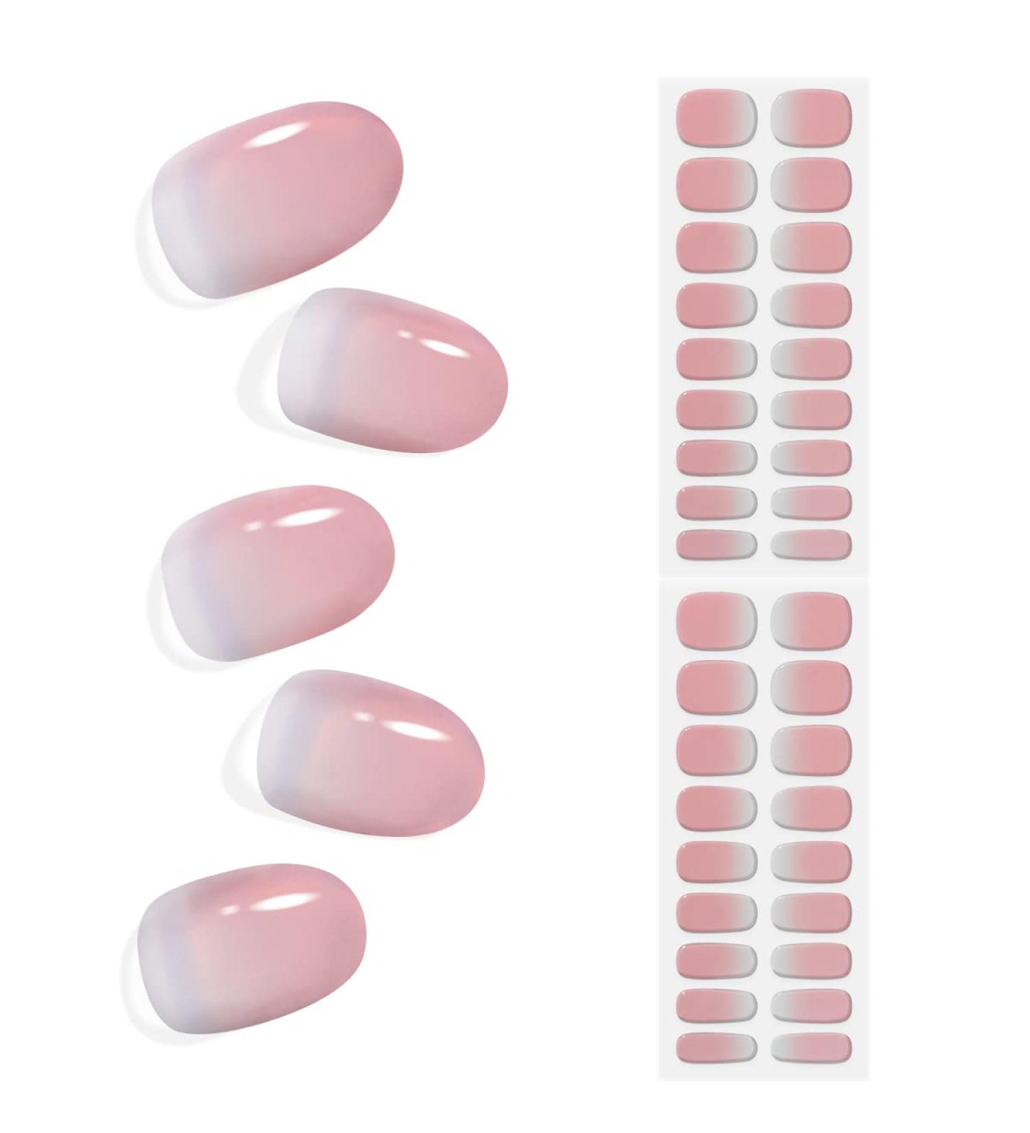 Salon-Quality Pink Gradient Gel Nail Strips 36PCS | Long Lasting & Easy to Apply | Works with UV Nail Lamps | Includes Prep Pads, Nail File & Wooden Stick - Buy Online on GoSupps.com