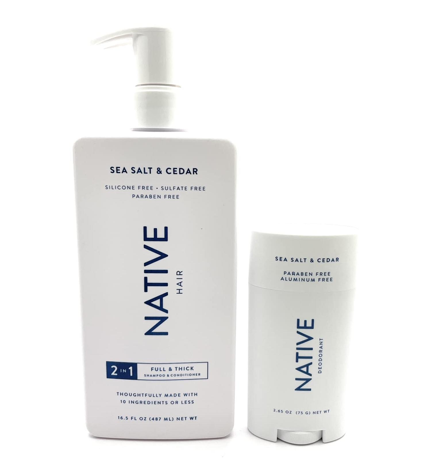 Full & Thick Sea Salt & Cedar 2 in 1 Shampoo & Conditioner (16.5 oz) and Deodorant (2.65 oz) Set by Native