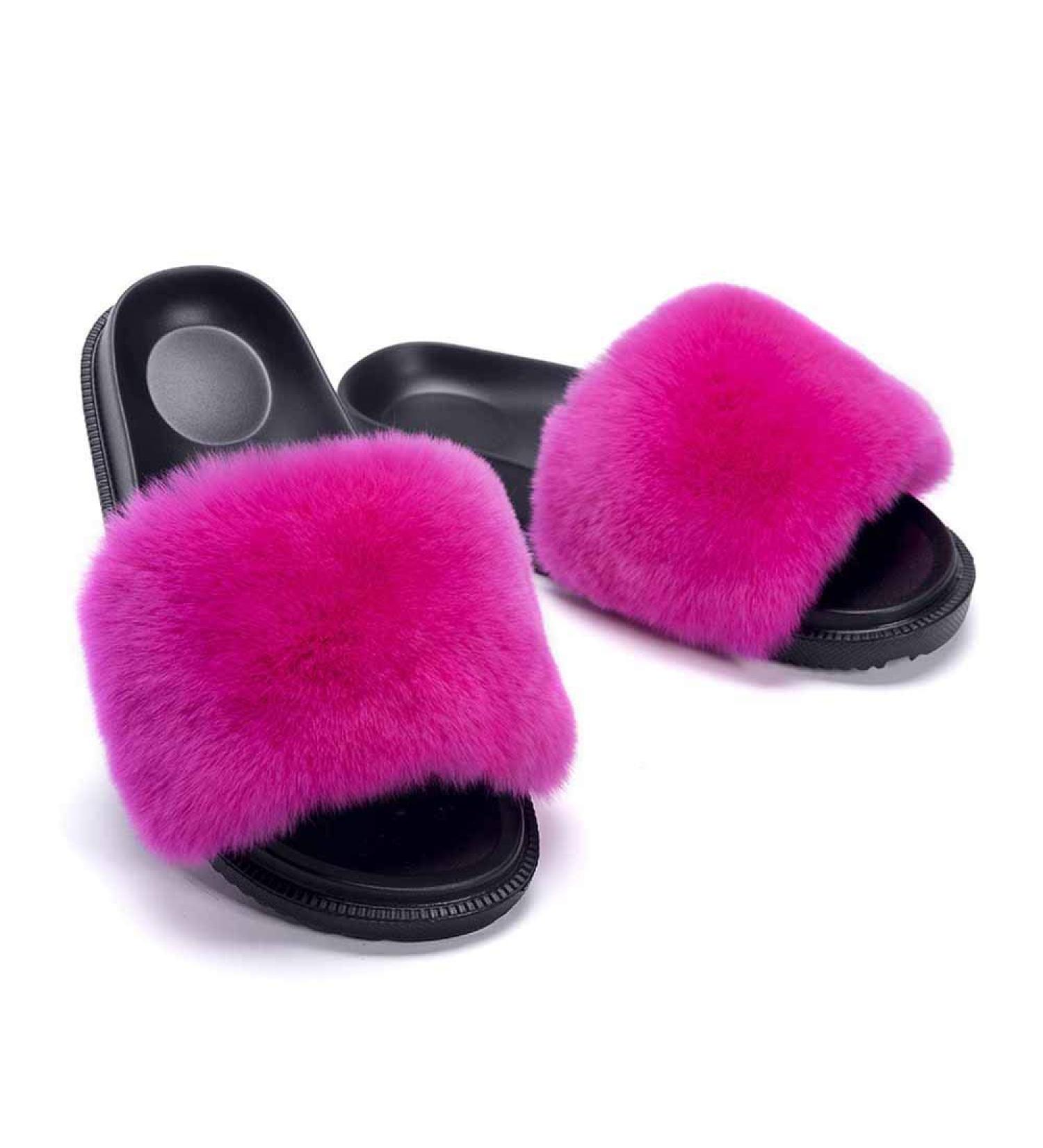 Sliders for Women Fur Slippers Warm Comfortable Soft for Women Slides Flip Flop Indoor Furry Home Slippers Fluffy Sandals Winter Plush Shoes for Indoor Outdoor Fashion Sandals (B 24.5CM) (D 25.5CM) - Buy Online on GoSupps.com