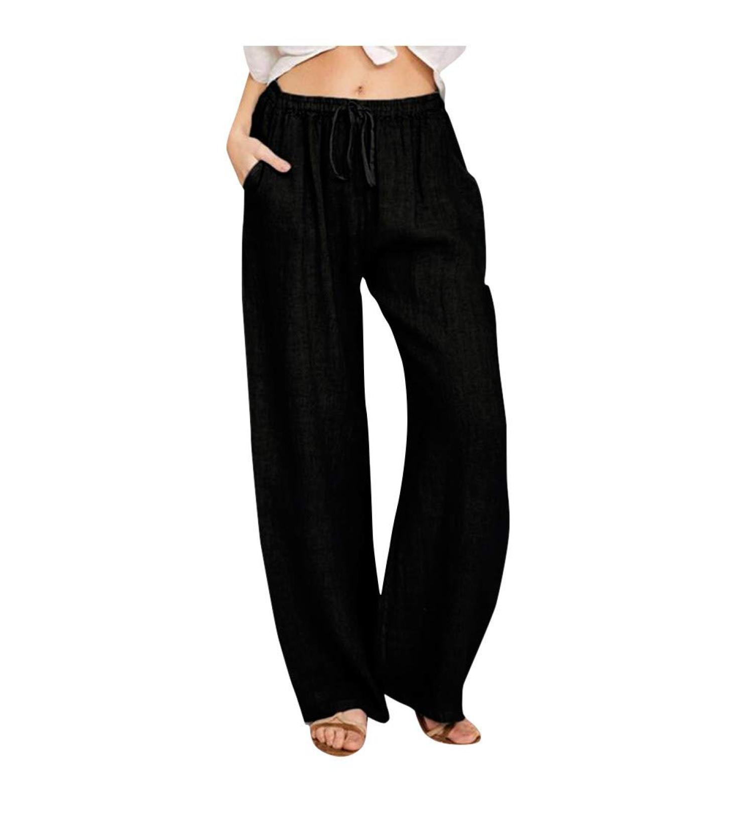 Buy Ronony Women's Cotton-Linen Beach Pants - High Waist Loose Fit Yoga & Jogging Trousers - Stylish Black Wide Leg Sports Pants for Training - Buy Online on GoSupps.com
