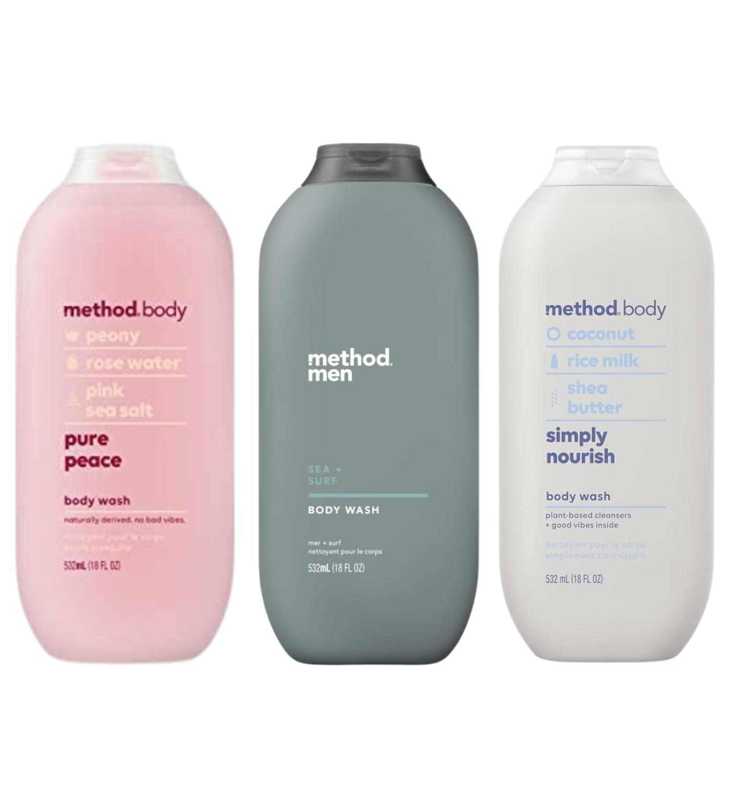 Method Body Wash Sampler Variety - Pure Peace Sea, Surf, & Simply Nourish - 18oz (3 pack) - Sanisco Box - Buy Online on GoSupps.com