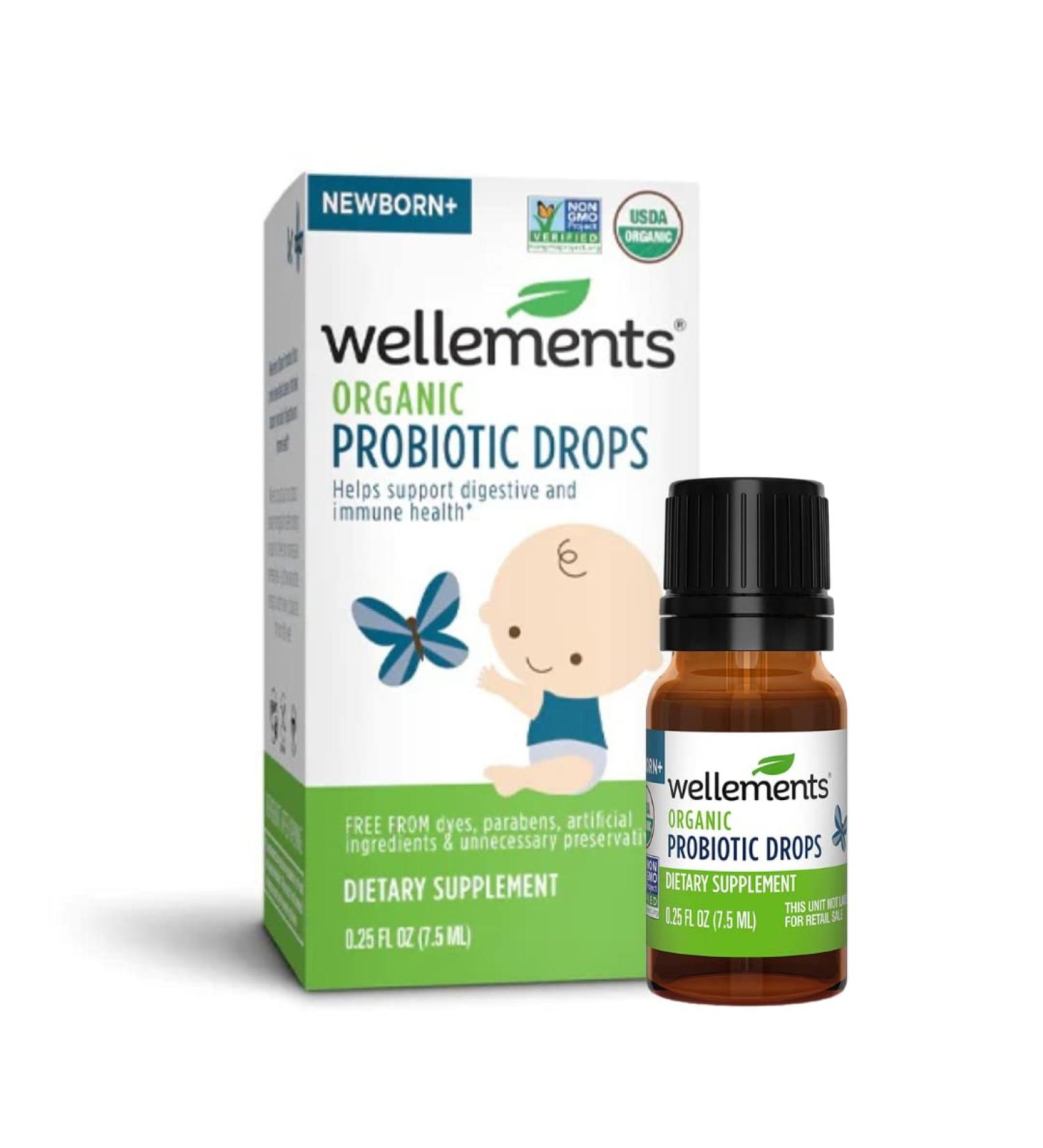 Wellements Organic Probiotic Drops for Baby Digestive & Immune Support | 0.25 Fl Oz 141188 | Dye-Free, Paraben-Free, Preservative-Free | Infants & Toddlers - Buy Online on GoSupps.com