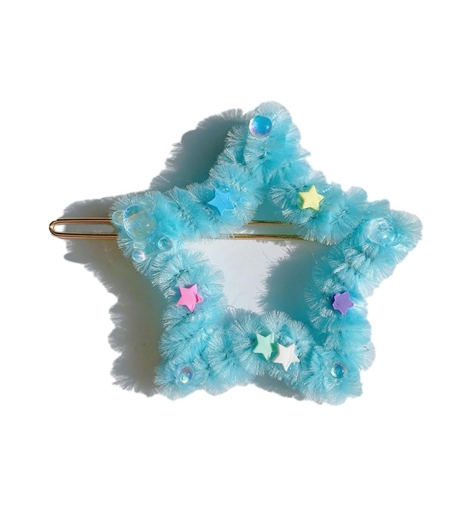 hgnxa Spring Plush Star Side Hairpin for Woman Cute Sweet Style Charm Hair Clip Aesthetics Hair Accessories 13 light blue - Buy Online on GoSupps.com