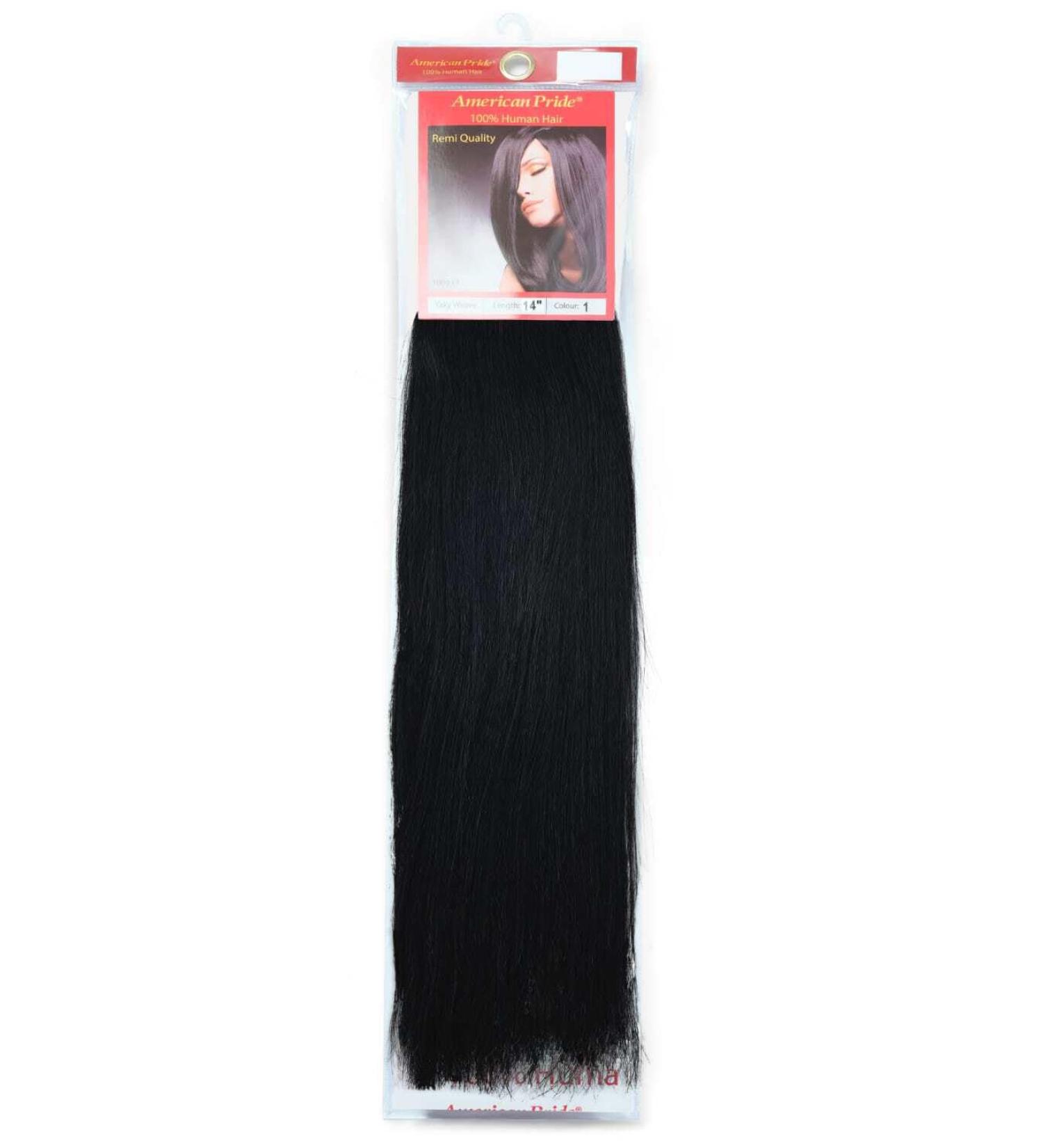 Yaki Silky Weave Jet Black (1) 14" Human Hair Extensions
