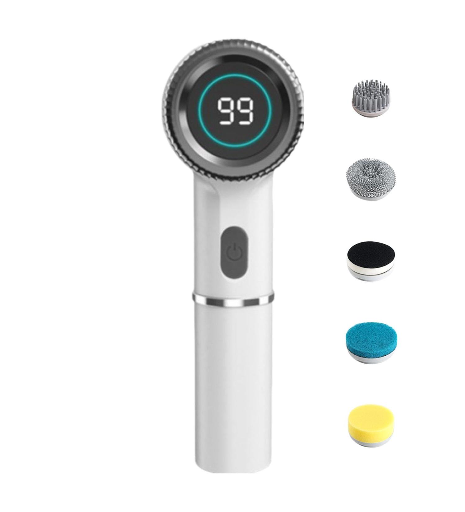 Electric Bathroom Scrubber | Electric Cordless Scrubber | 5 Replaceable Cleaning Brush Scrubber with 3 Speed Digital Display Electric Bottle Brush Cleaning Tool for Tub White - Buy Online on GoSupps.com