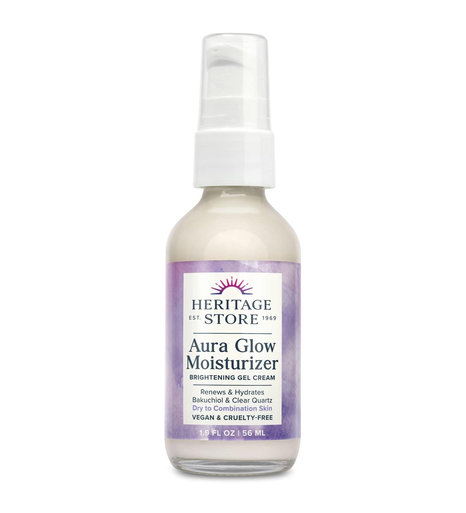 Heritage Store Aura Glow Facial Moisturizer - Brightening Gel Cream for Dry Combination Skin | Hypoallergenic Vegan Bakuchiol & Clear Quartz | 1.9oz - Buy Online on GoSupps.com