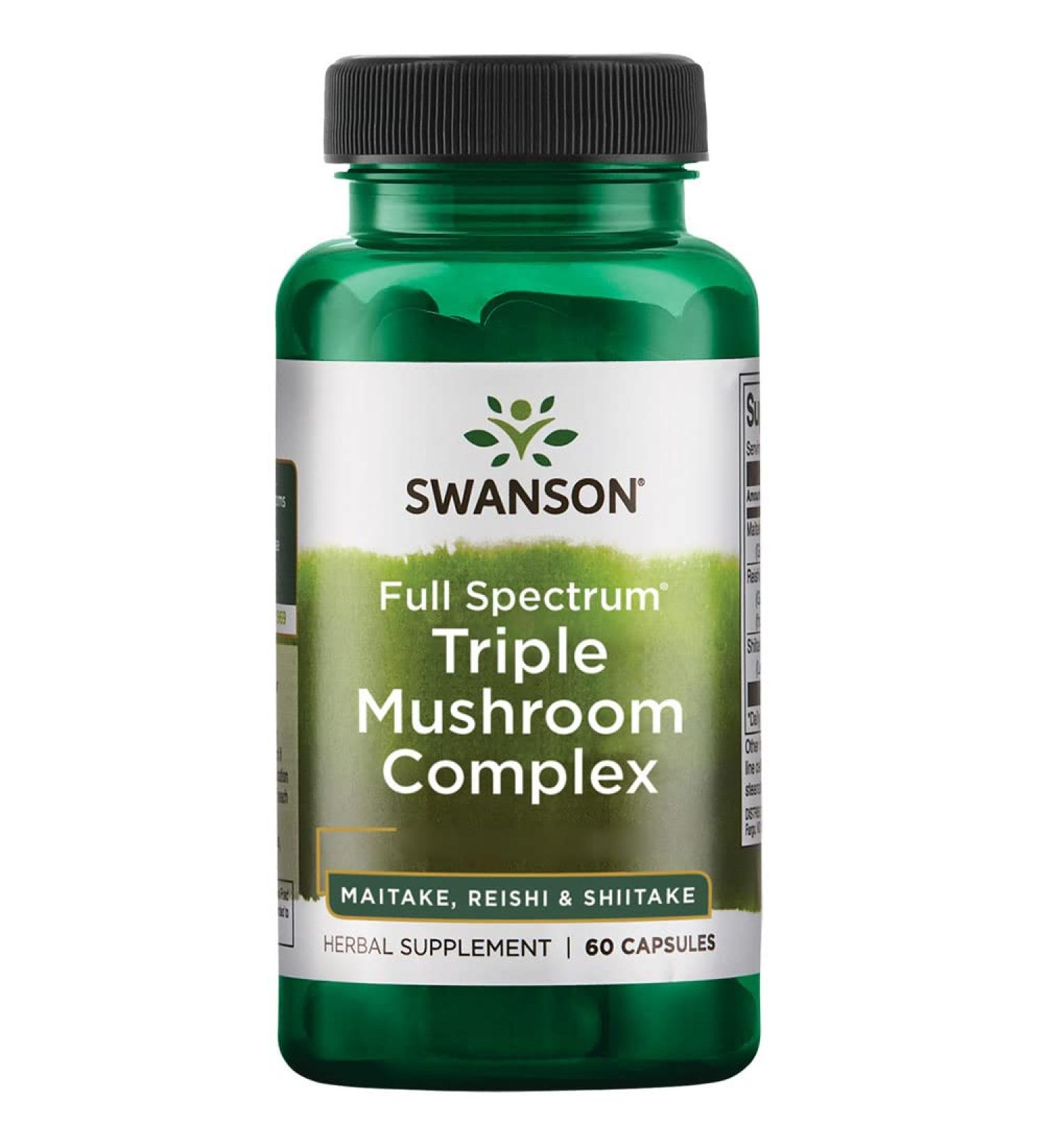 Swanson Full Spectrum Triple Mushroom Complex Maitake Reishi Shiitake 60 Capsules Soy Free Gluten Free Non-GMO - Buy Online on GoSupps.com