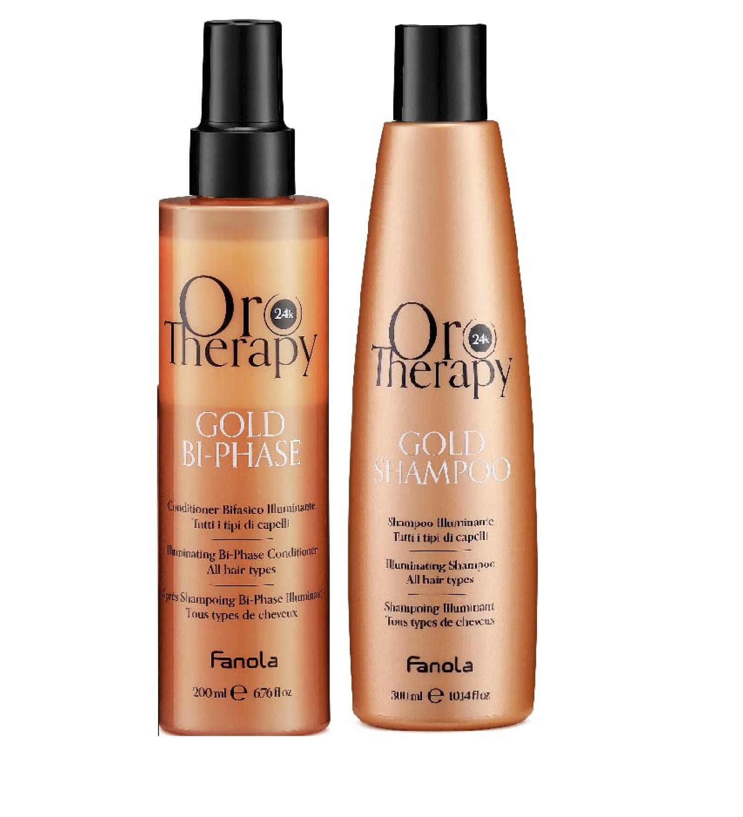 FANOLA Gold Therapy Kit: Illuminating Shampoo 300ml + Brightening Biphasic Conditioner 200ml